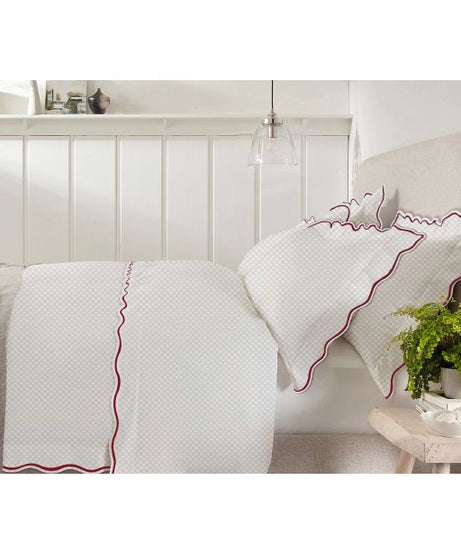 400TC Cotton Scallop Embroidery Sateen Microcheck Duvet Cover Set