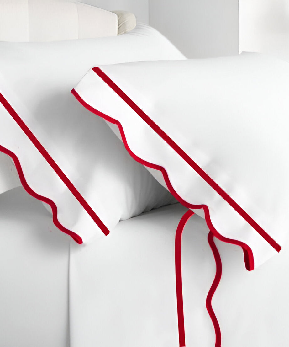400TC Cotton Scallop Embroidery & Border Sateen Solid Pillowcases (Set Of 2)