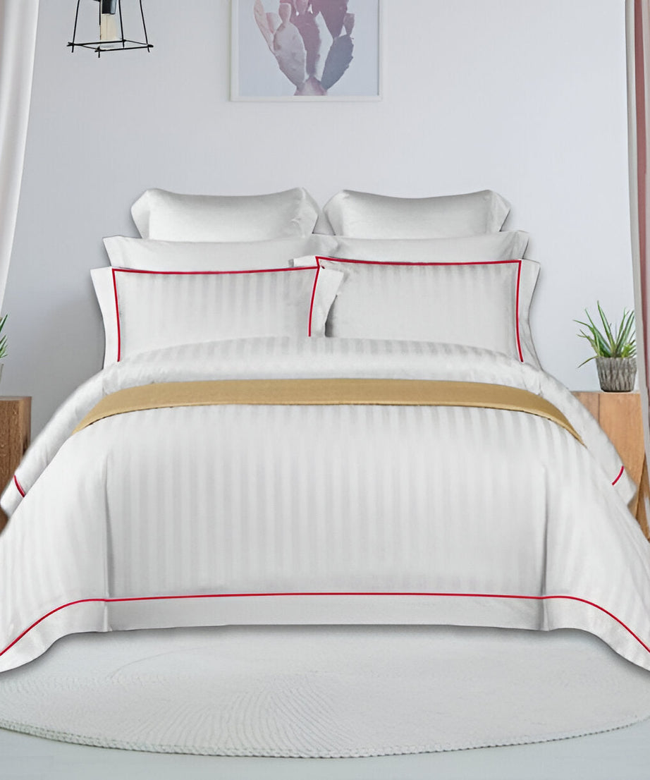 400TC Cotton Single Edge Embroidery Sateen Stripe Duvet Cover Set