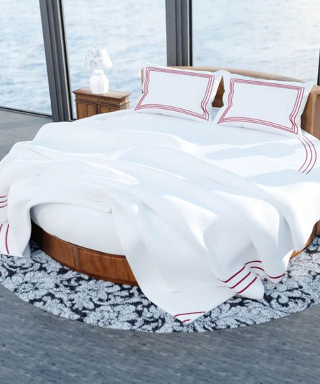 400TC Cotton Triple Embroidery Sateen Solid Round Duvet Cover Set