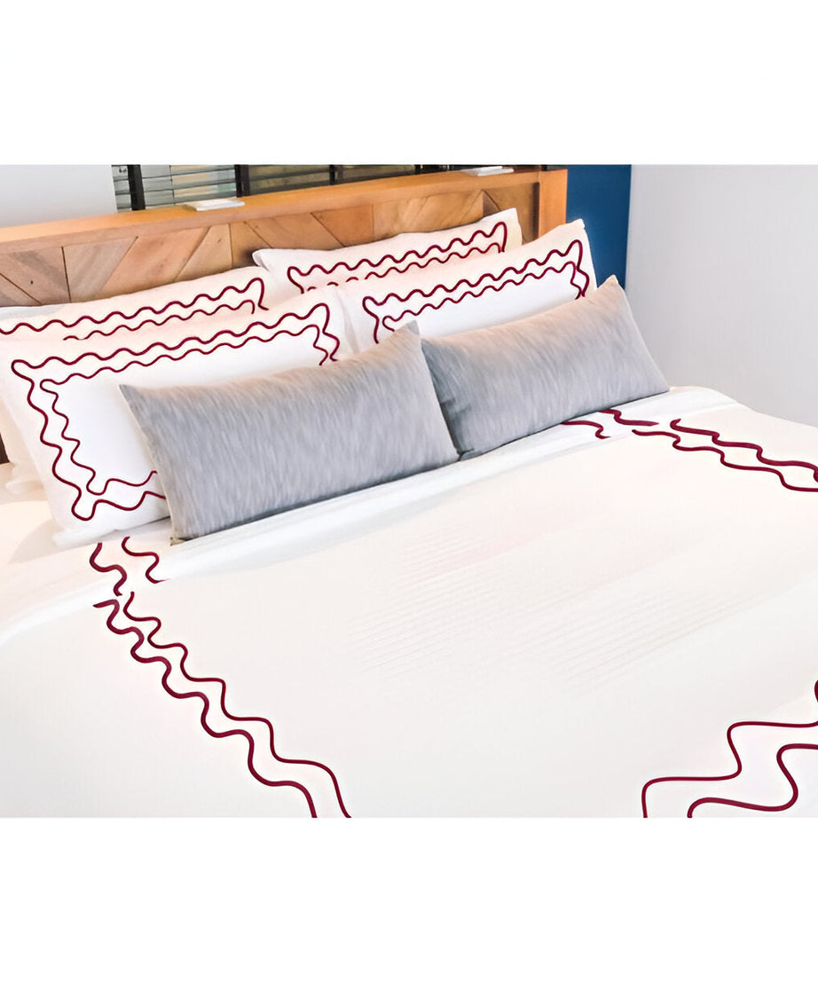 Double Wavy Embroidered Cotton Duvet Cover Set
