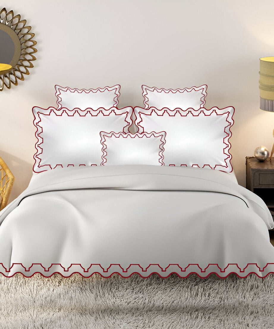 Imaginary Scallop 400TC Cotton Embroidery Sateen Solid Duvet Cover Set