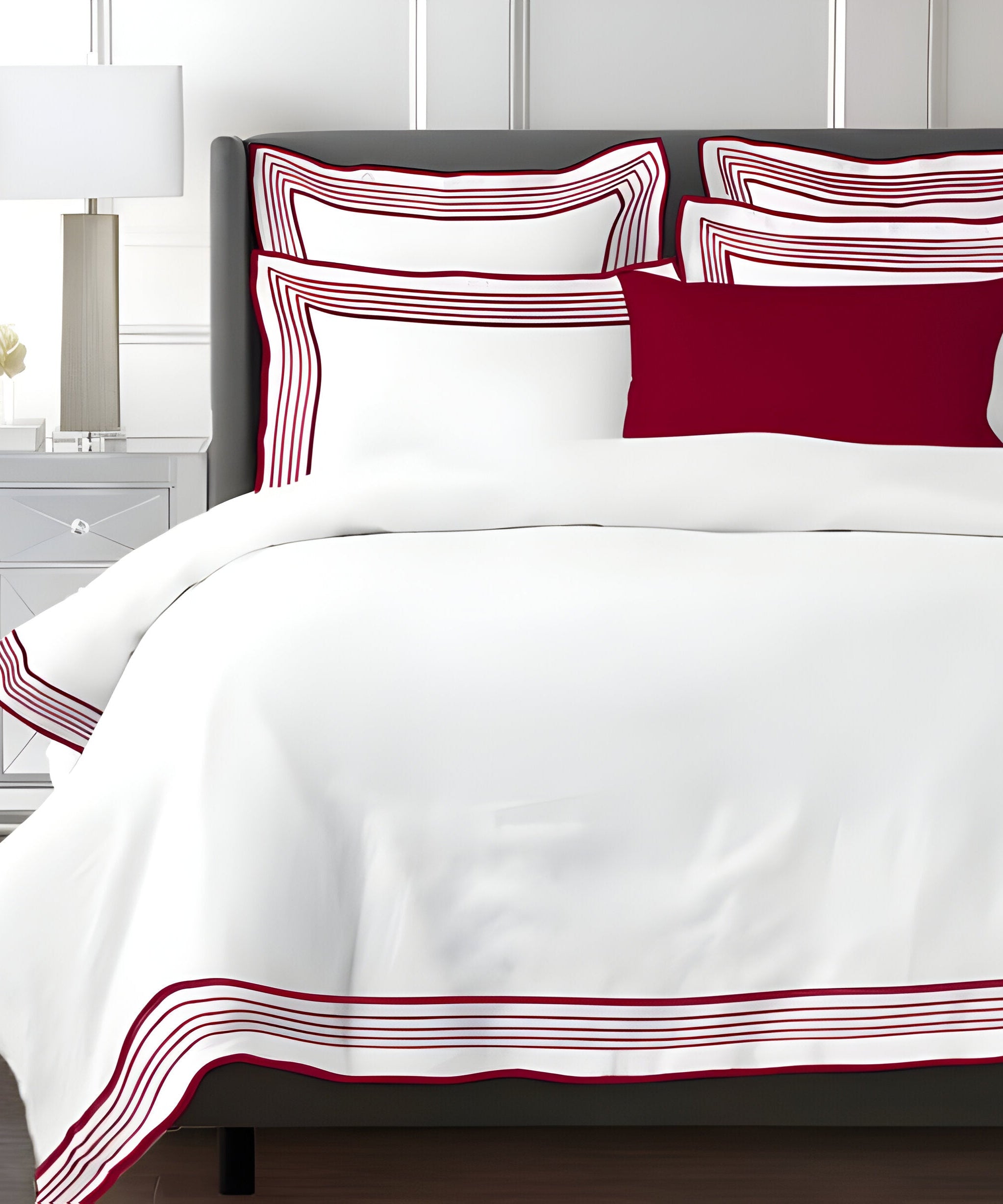 Smart Border 400TC Cotton Embroidery Sateen Solid Duvet Cover Set