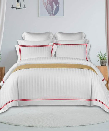 400TC Cotton Double Edge Embroidery Sateen Stripe Duvet Cover Set