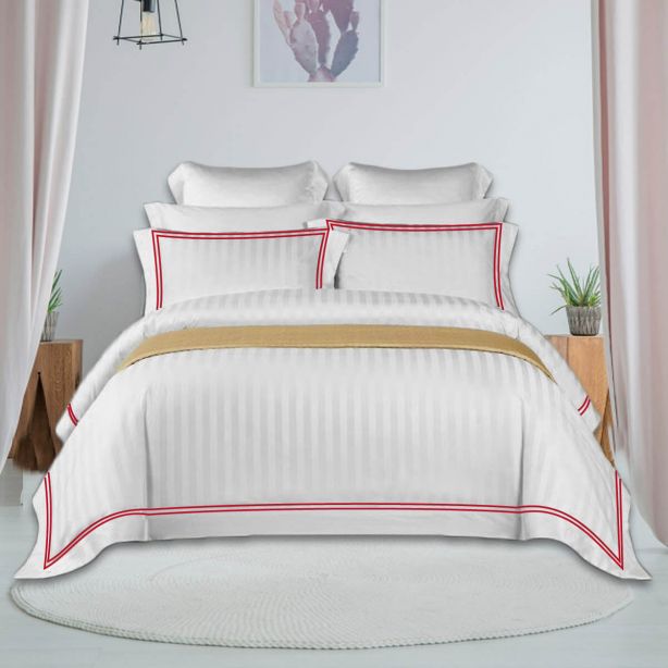 400TC Cotton Double Edge Embroidery Sateen Stripe Duvet Cover Set