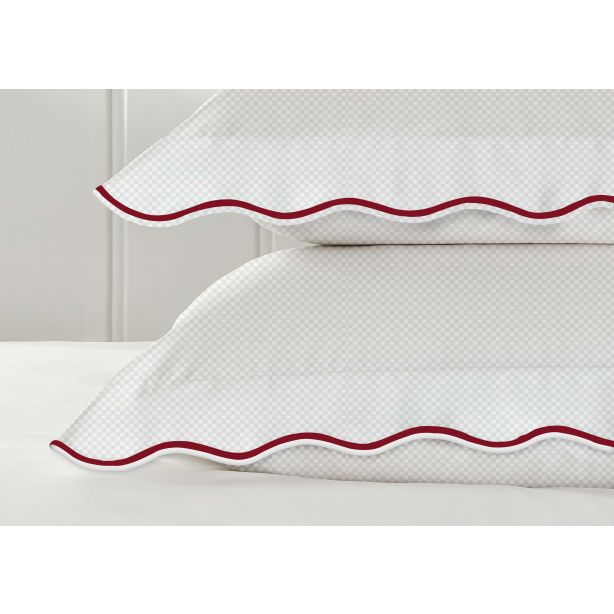 400TC Cotton Scallop Embroidery Sateen Microcheck Duvet Cover Set