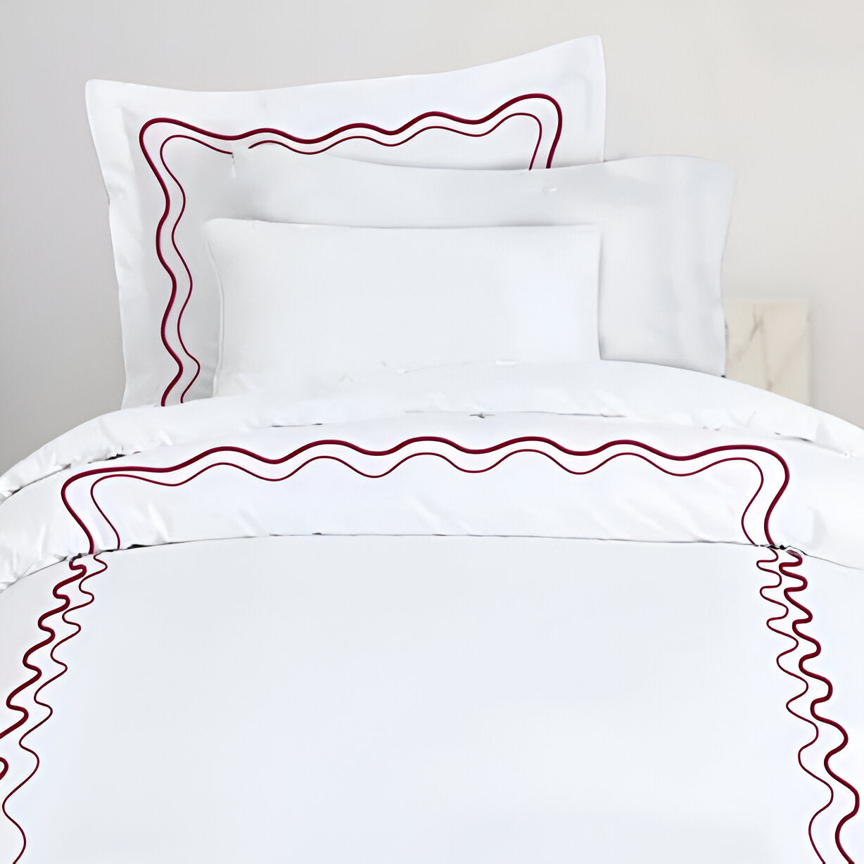 Double Wavy Embroidered Cotton Duvet Cover Set