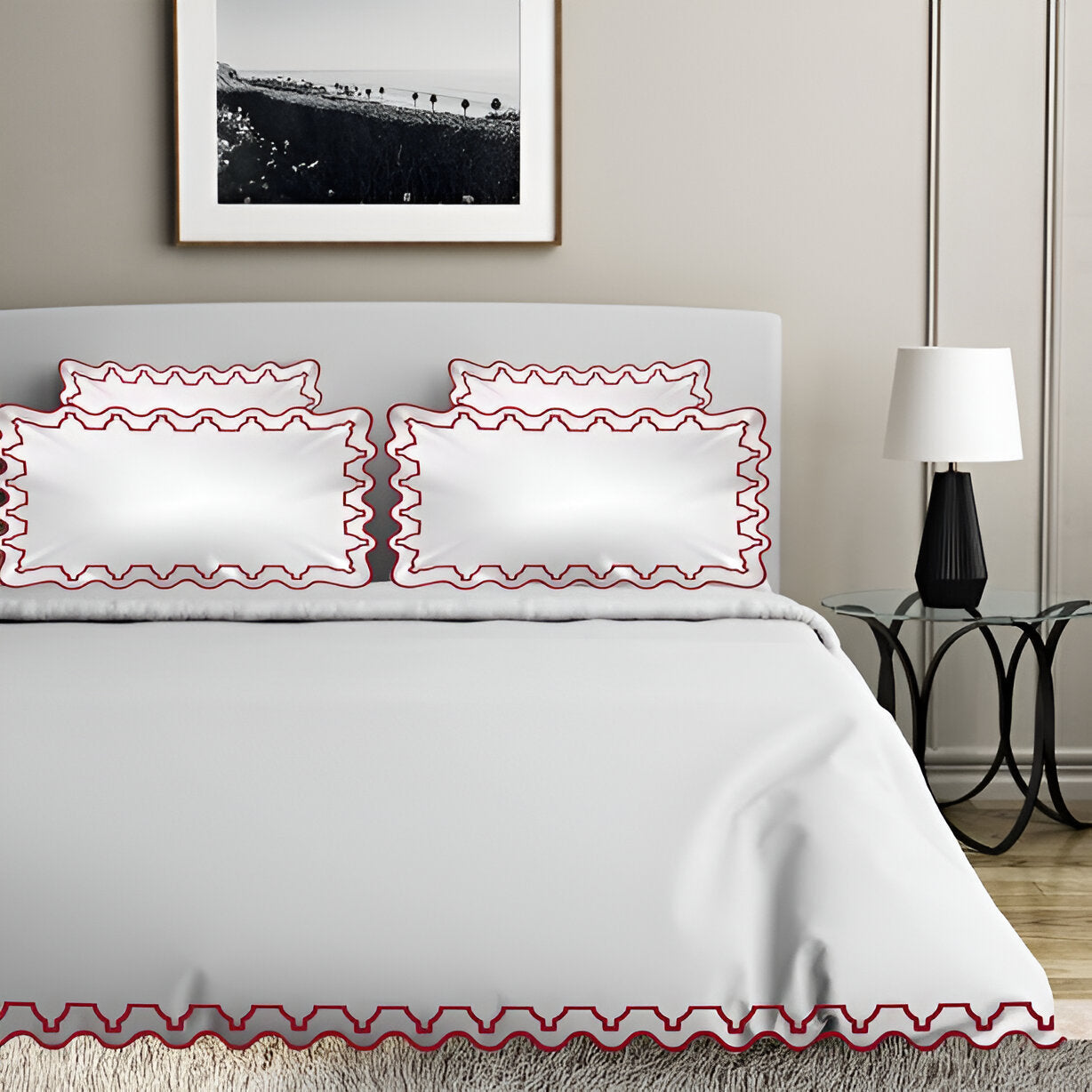 Imaginary Scallop 400TC Cotton Embroidery Sateen Solid Duvet Cover Set