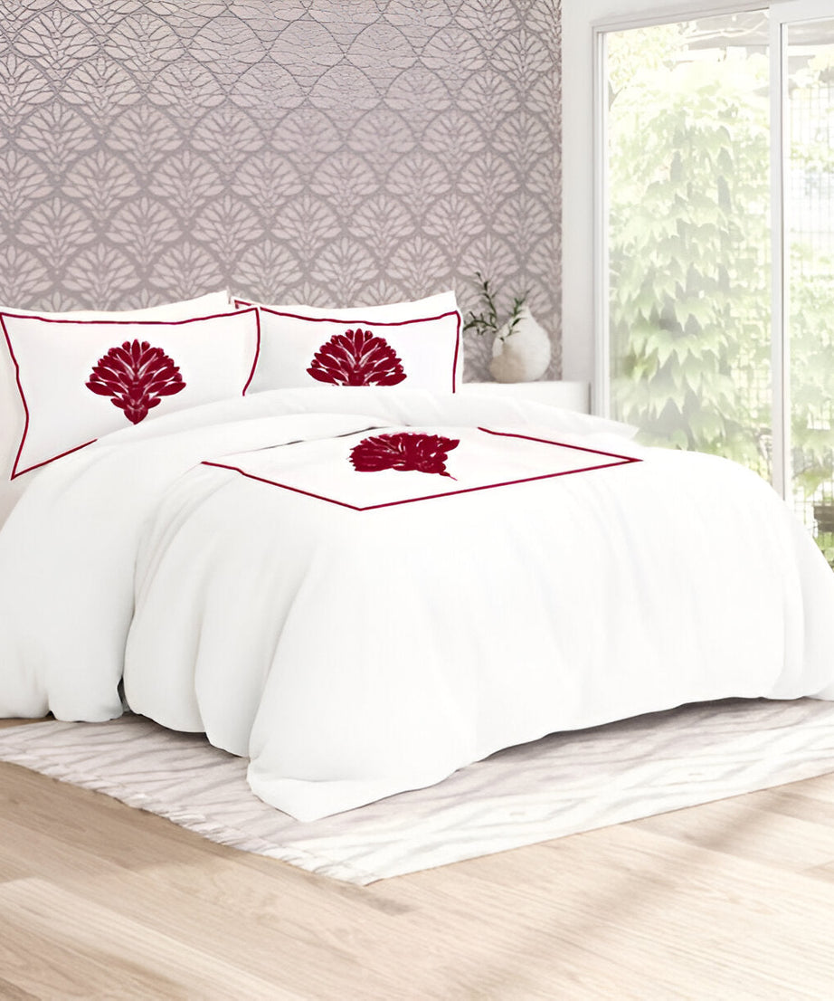 Leafy Embroidered Cotton Sateen Duvet Cover Set