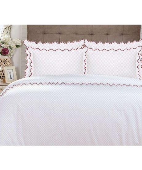 400TC Cotton Scallop Embroidery Sateen Microcheck Duvet Cover Set