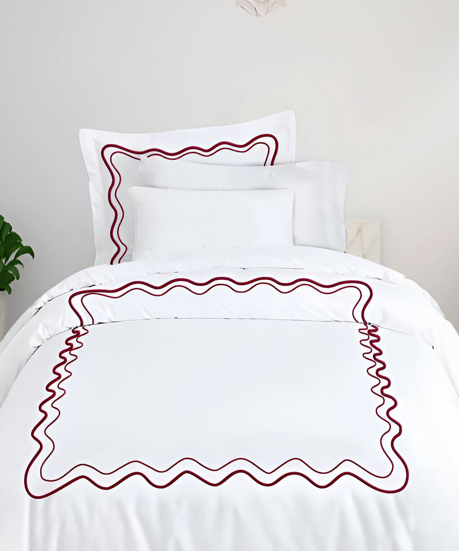 Double Wavy Embroidered Cotton Duvet Cover Set