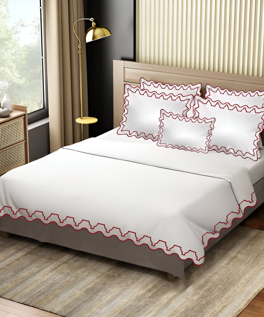 Imaginary Scallop 400TC Cotton Embroidery Sateen Solid Duvet Cover Set