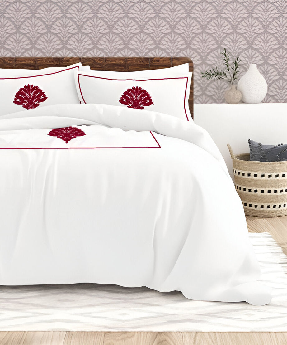 Leafy Embroidered Cotton Sateen Duvet Cover Set