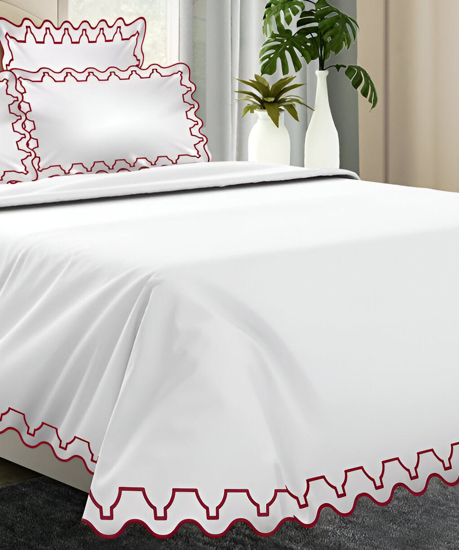 Imaginary Scallop 400TC Cotton Embroidery Sateen Solid Duvet Cover Set