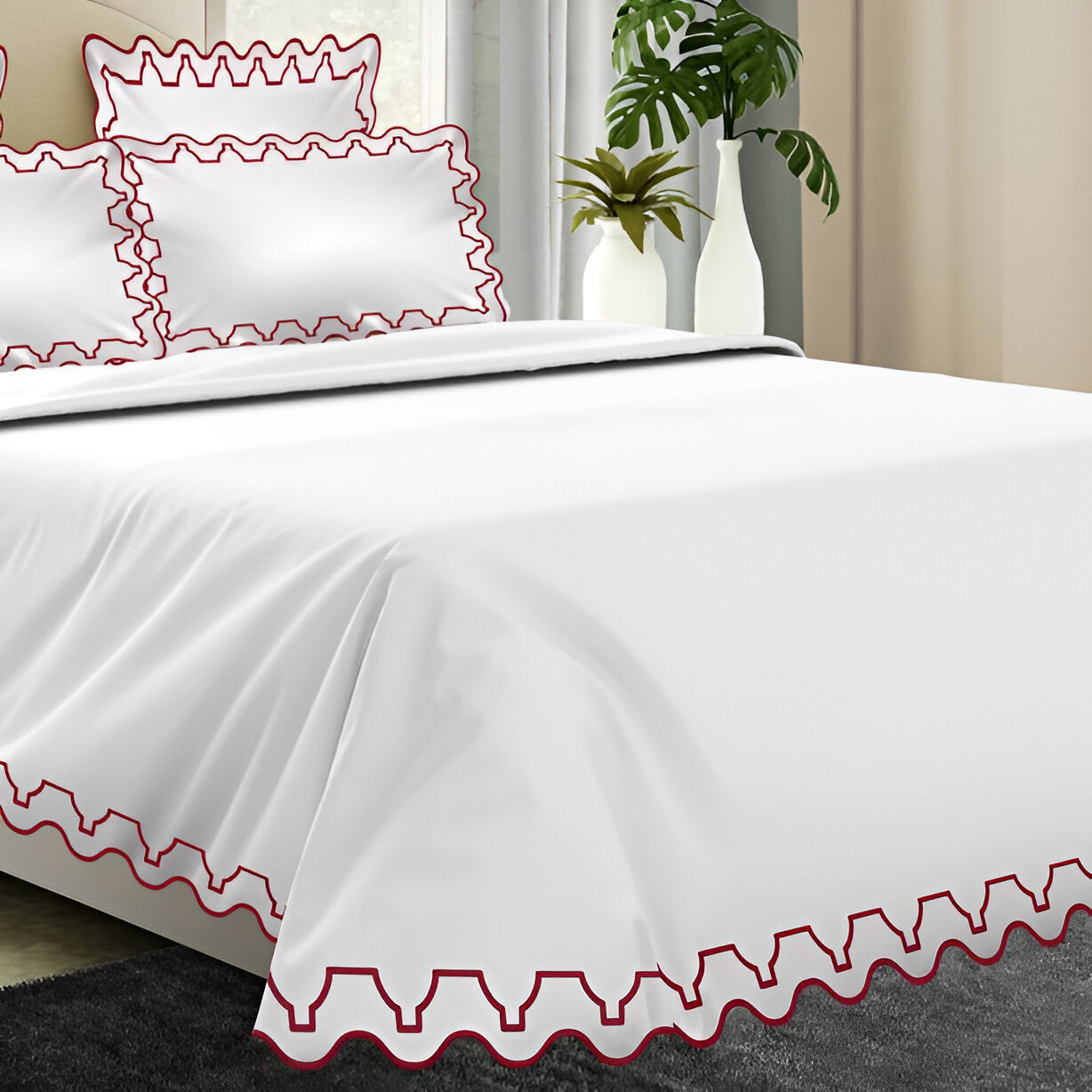 Imaginary Scallop 400TC Cotton Embroidery Sateen Solid Duvet Cover Set