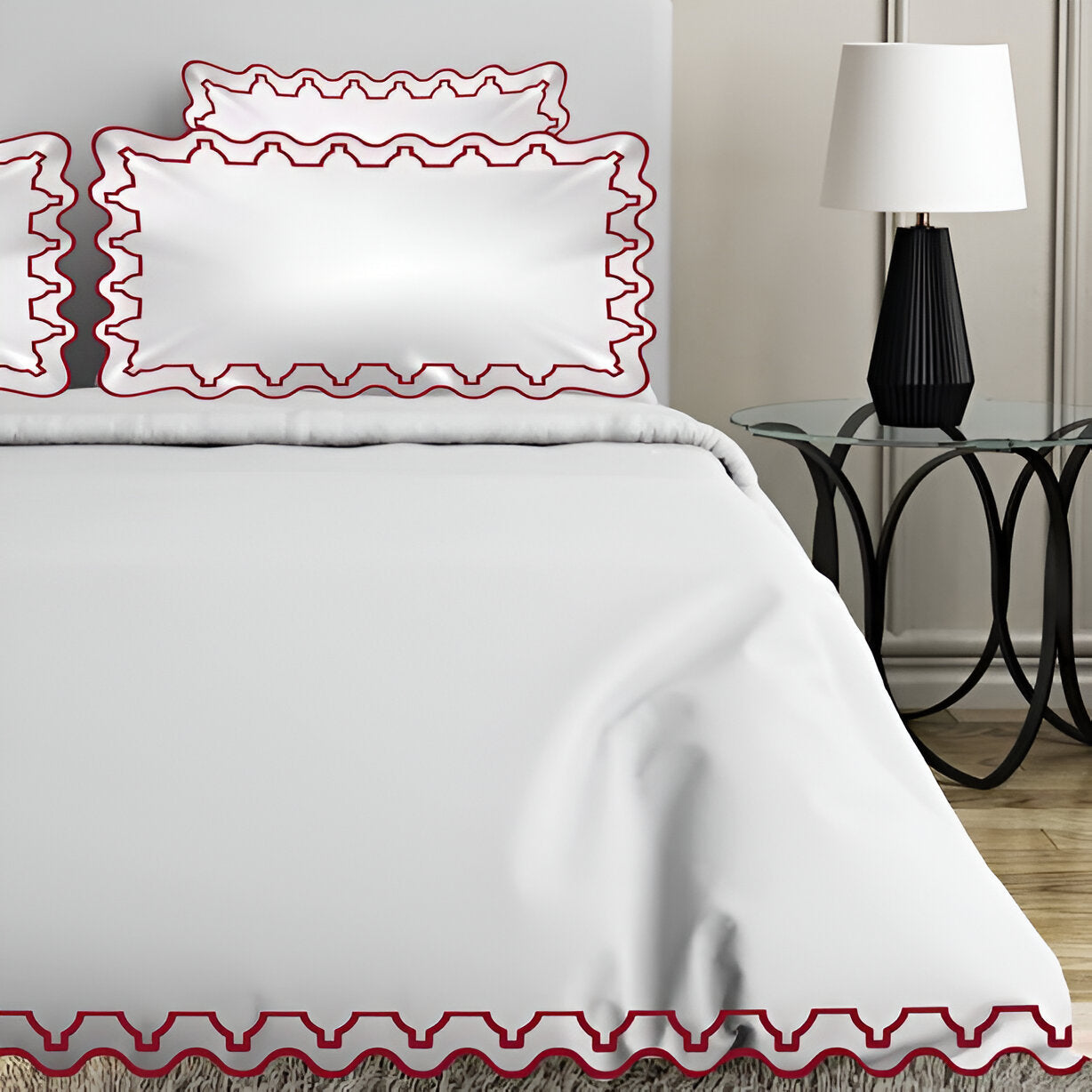 Imaginary Scallop 400TC Cotton Embroidery Sateen Solid Duvet Cover Set