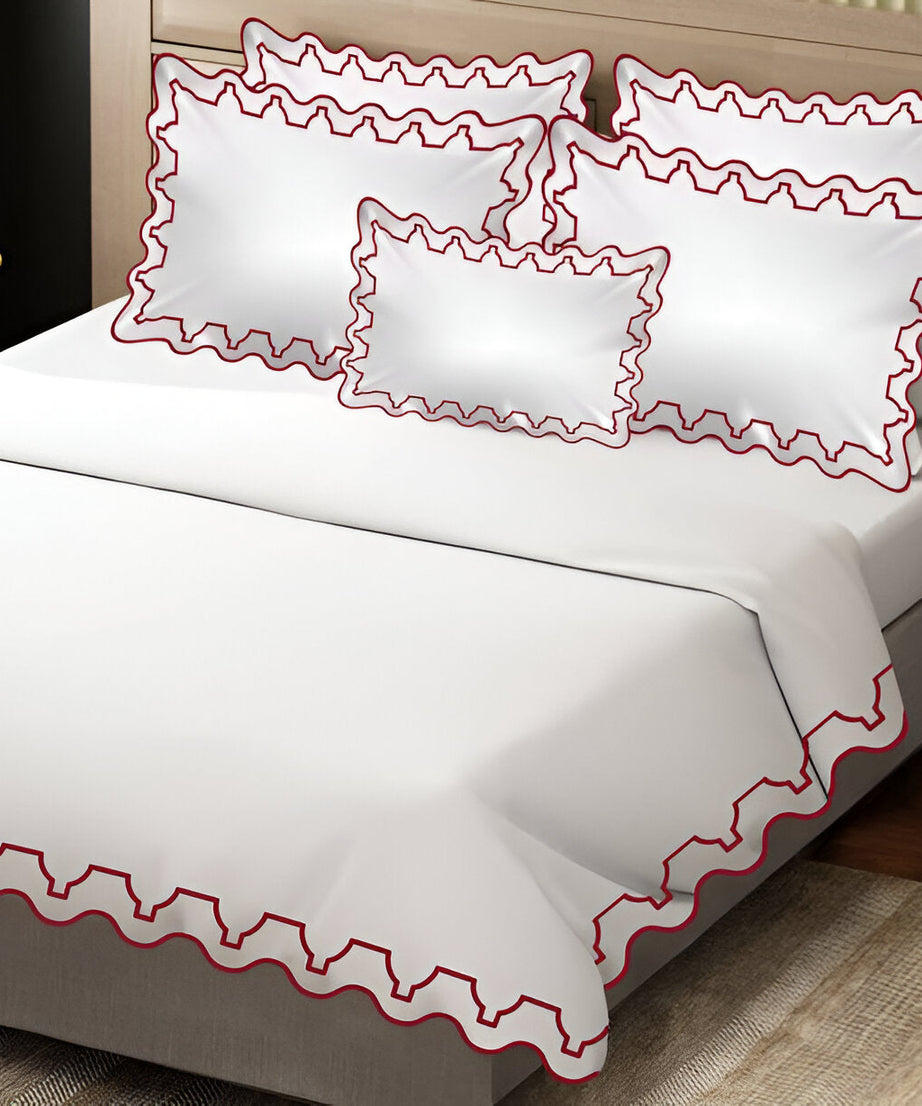 Imaginary Scallop 400TC Cotton Embroidery Sateen Solid Duvet Cover Set