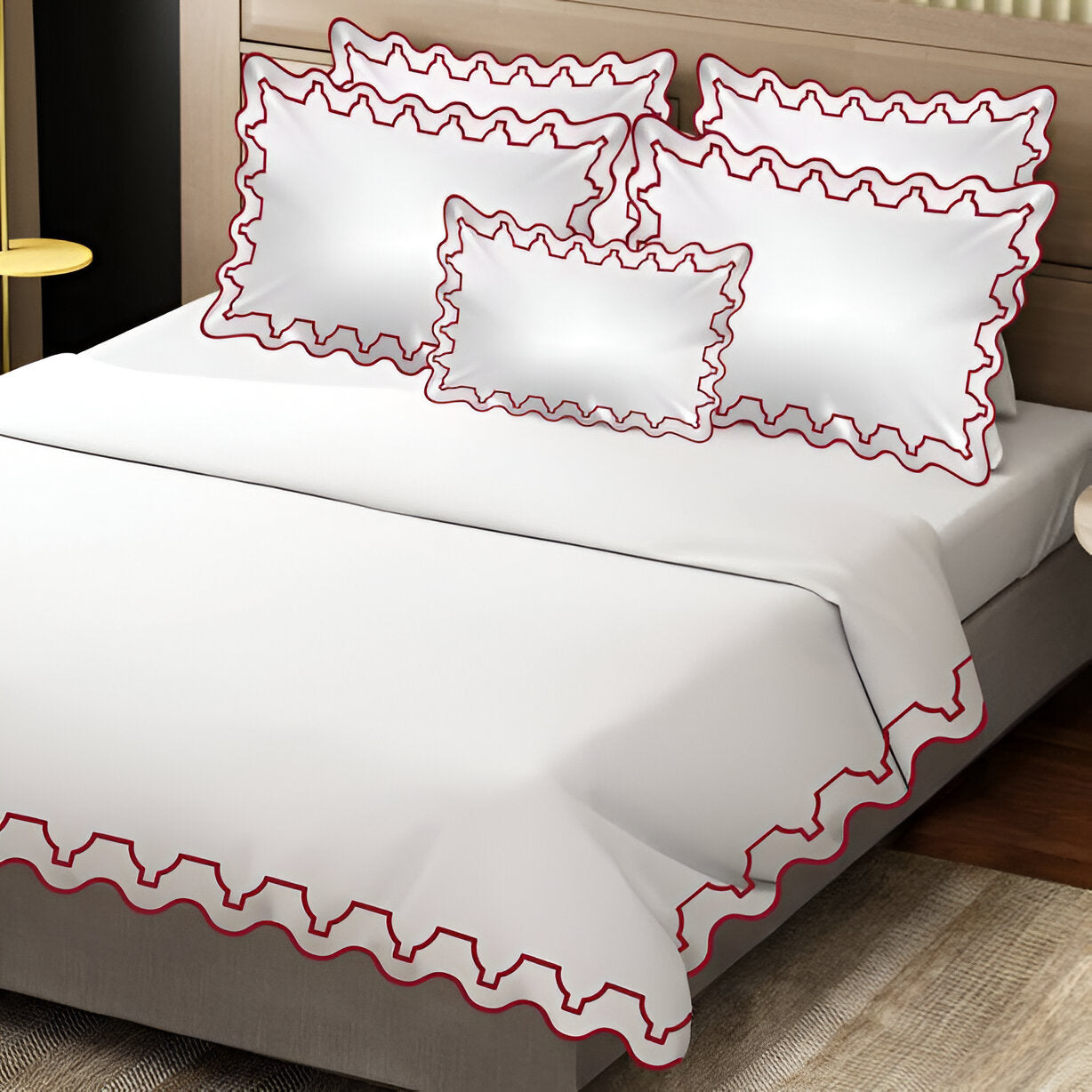 Imaginary Scallop 400TC Cotton Embroidery Sateen Solid Duvet Cover Set
