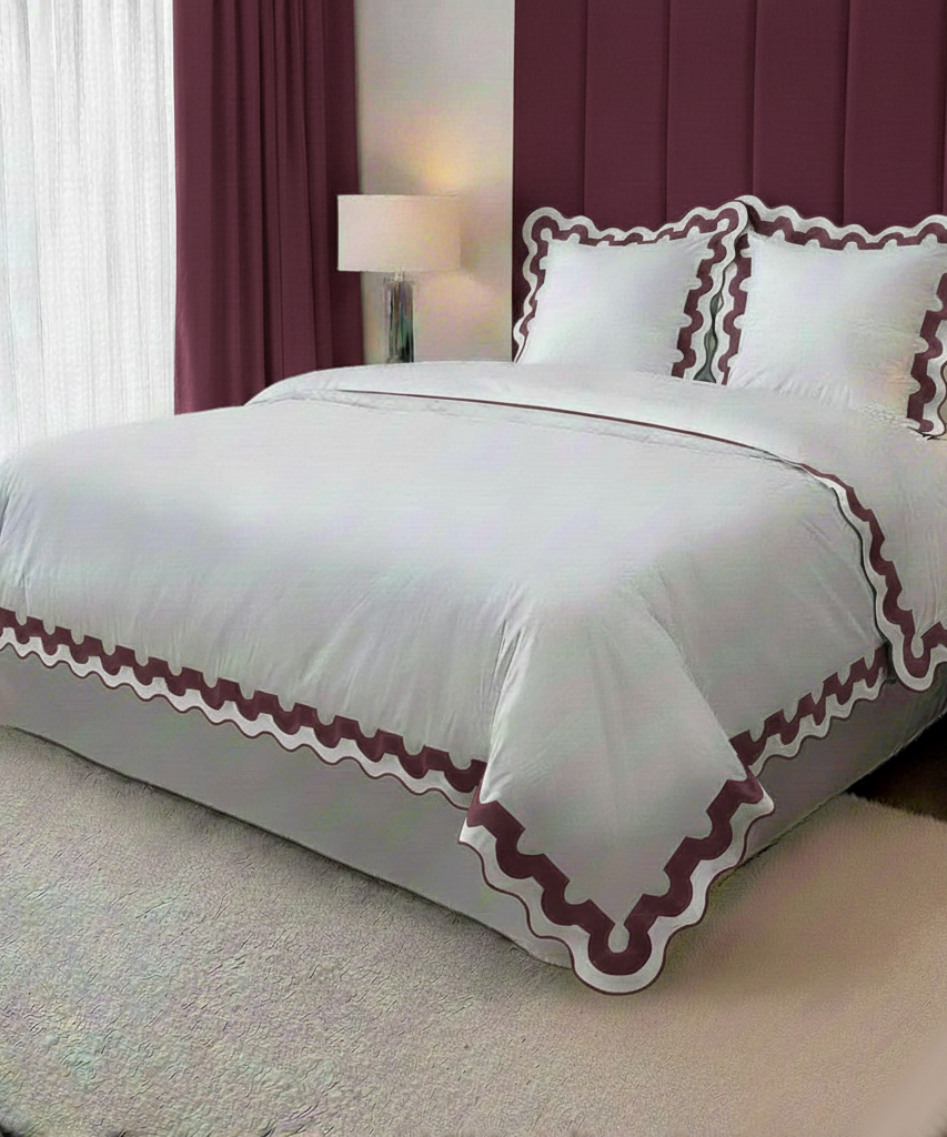 400TC U Shape Applique Scalloped Embroidery Cotton Duvet Cover Set