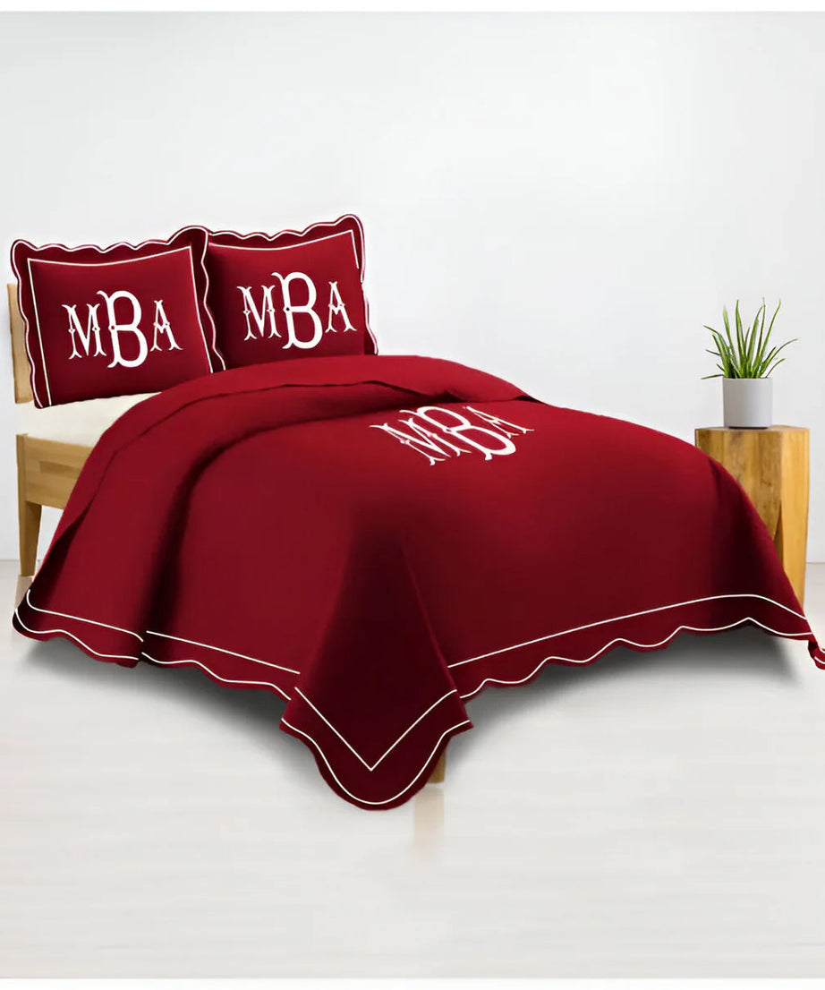 Monogram 400TC Luxurious Wavy Embroidery & Border Cotton Sateen Duvet Cover Set