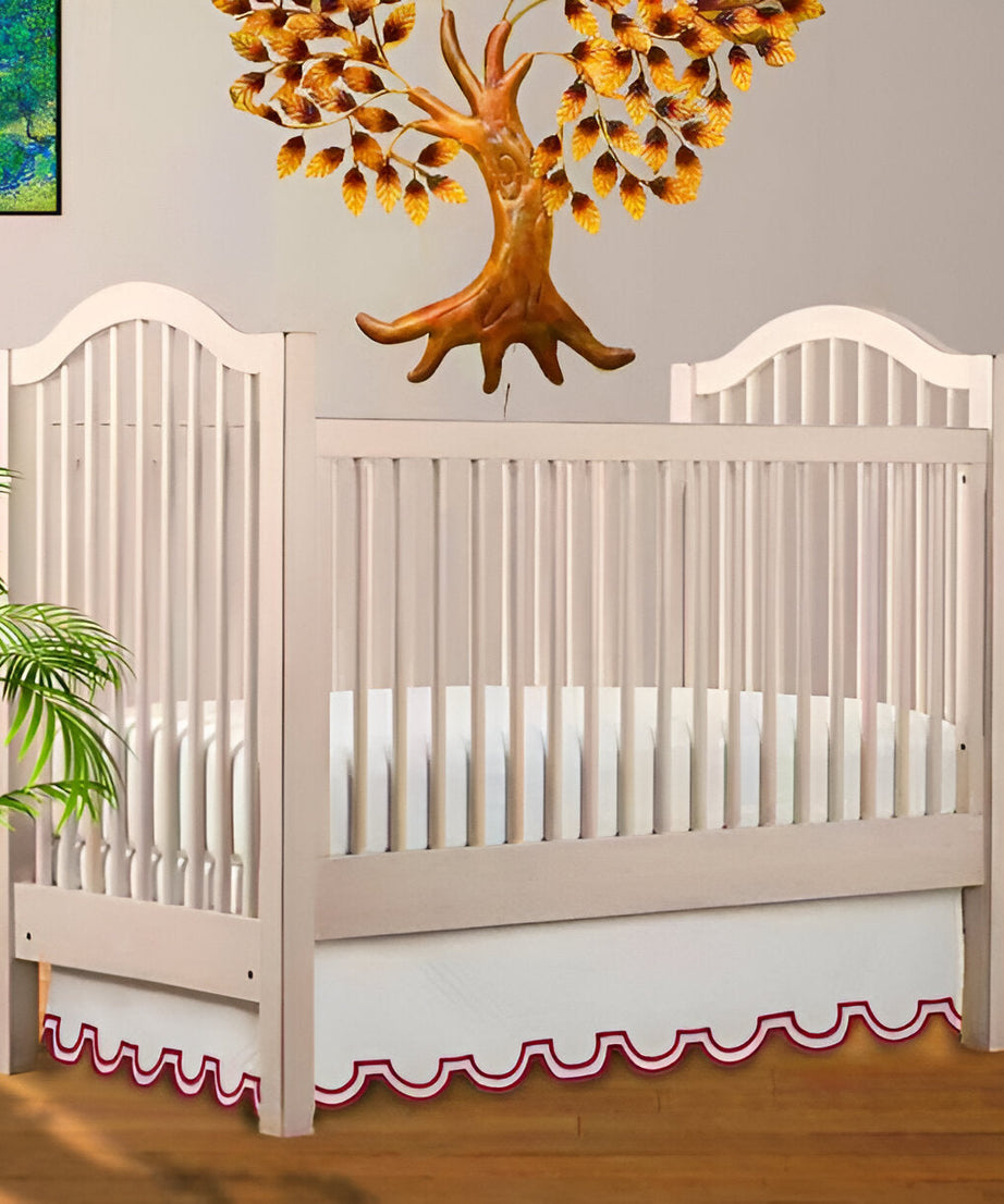 U Shape Scallop Embroidery Cotton Tailored Crib Skirt