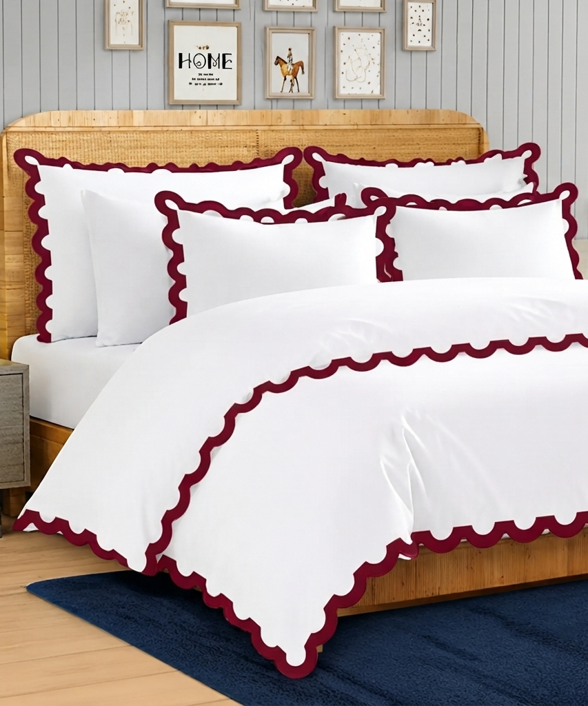 400TC U Shape Applique Embroidery Cotton Duvet Cover Set