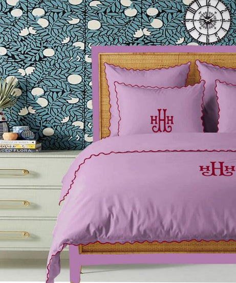 Monogram Lilac 400TC Cotton Small Scallop Embroidery Duvet Cover Set