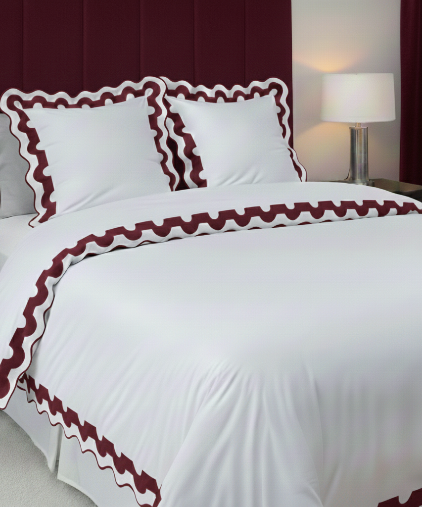 400TC U Shape Applique Scalloped Embroidery Cotton Duvet Cover Set
