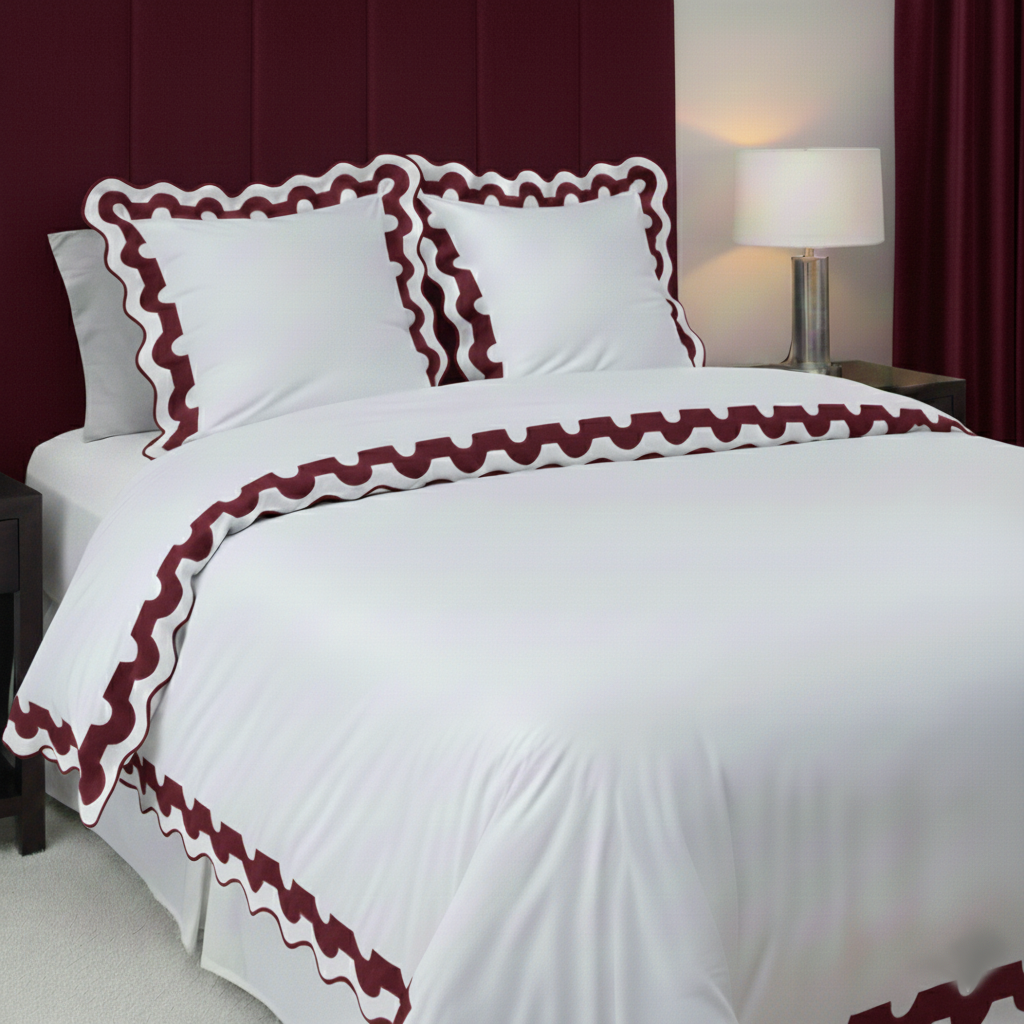 400TC U Shape Applique Scalloped Embroidery Cotton Duvet Cover Set
