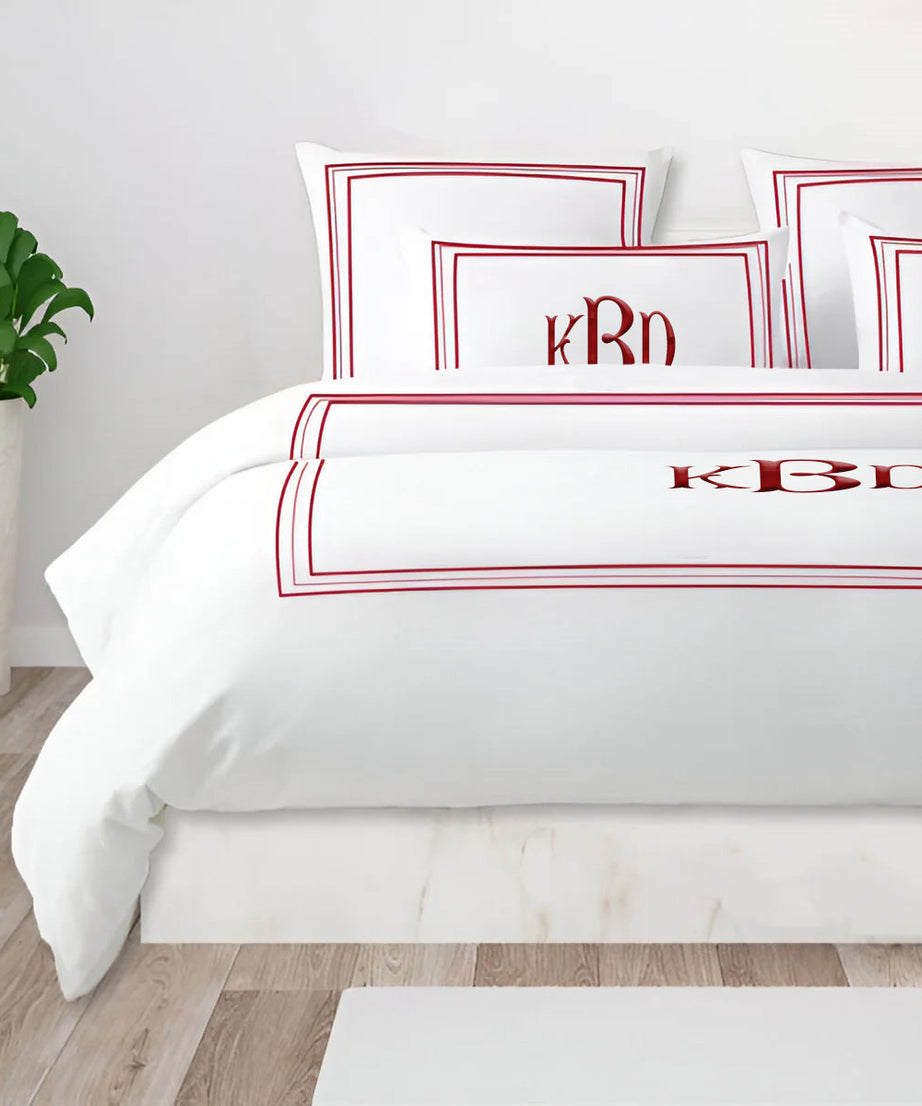 Monogram 400TC Cotton Classic Embroidery Sateen Solid Duvet Cover Set