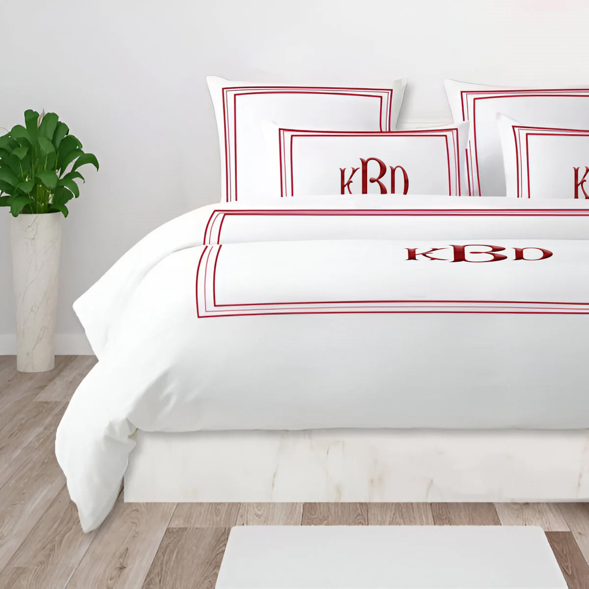 Monogram 400TC Cotton Classic Embroidery Sateen Solid Duvet Cover Set