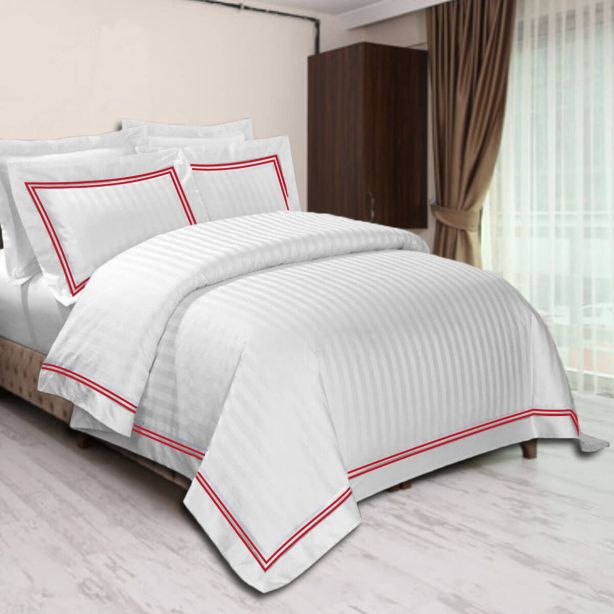 400TC Cotton Double Edge Embroidery Sateen Stripe Duvet Cover Set