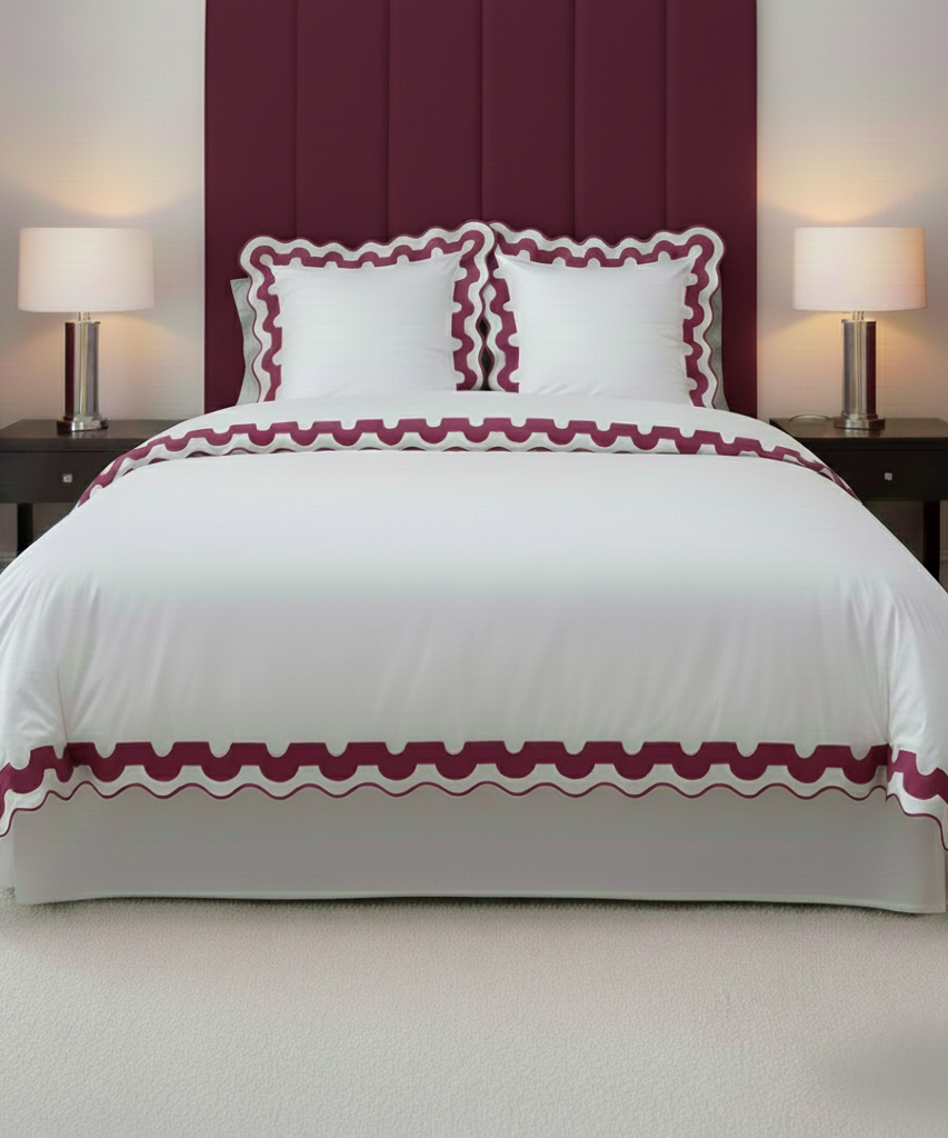 400TC U Shape Applique Scalloped Embroidery Cotton Duvet Cover Set
