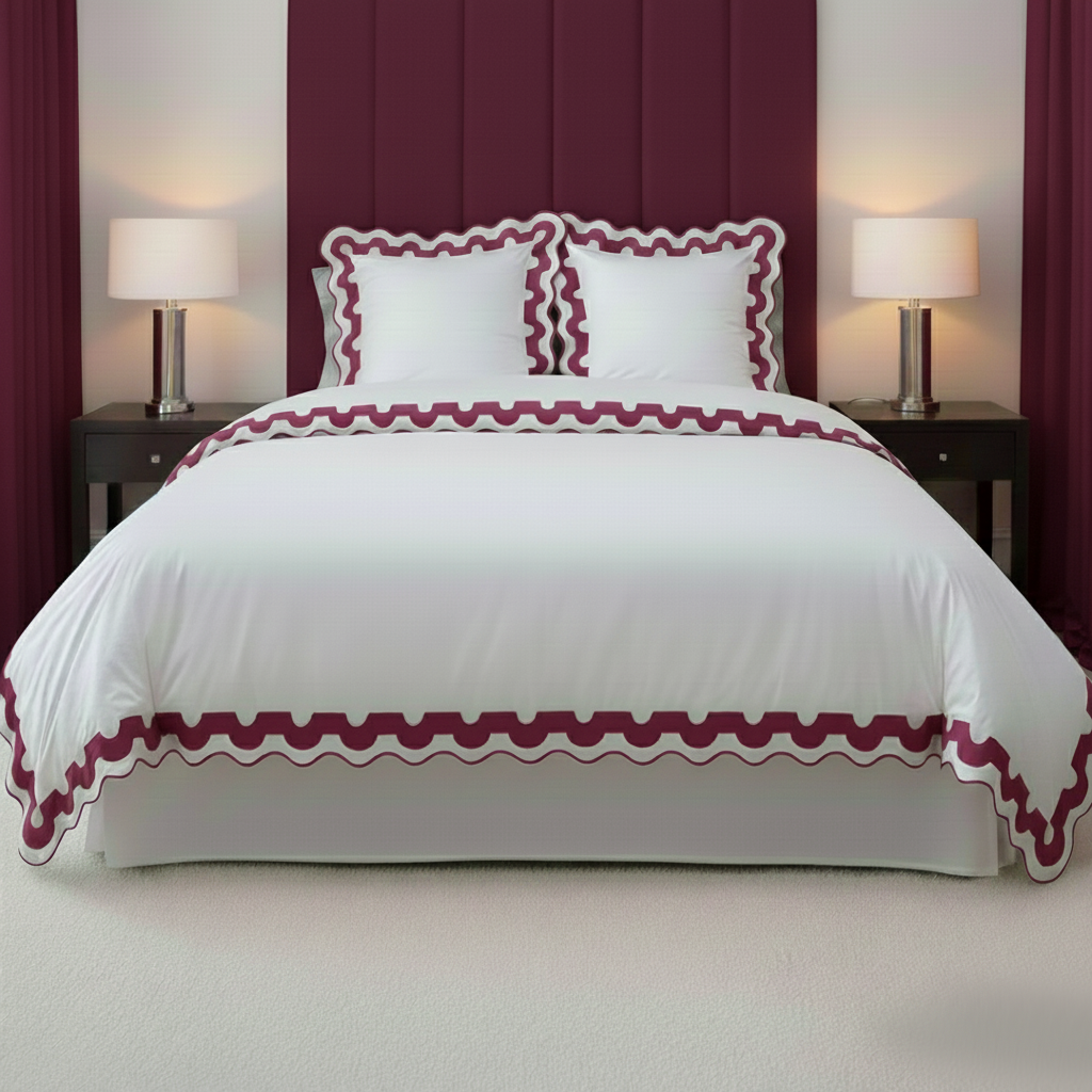 400TC U Shape Applique Scalloped Embroidery Cotton Duvet Cover Set