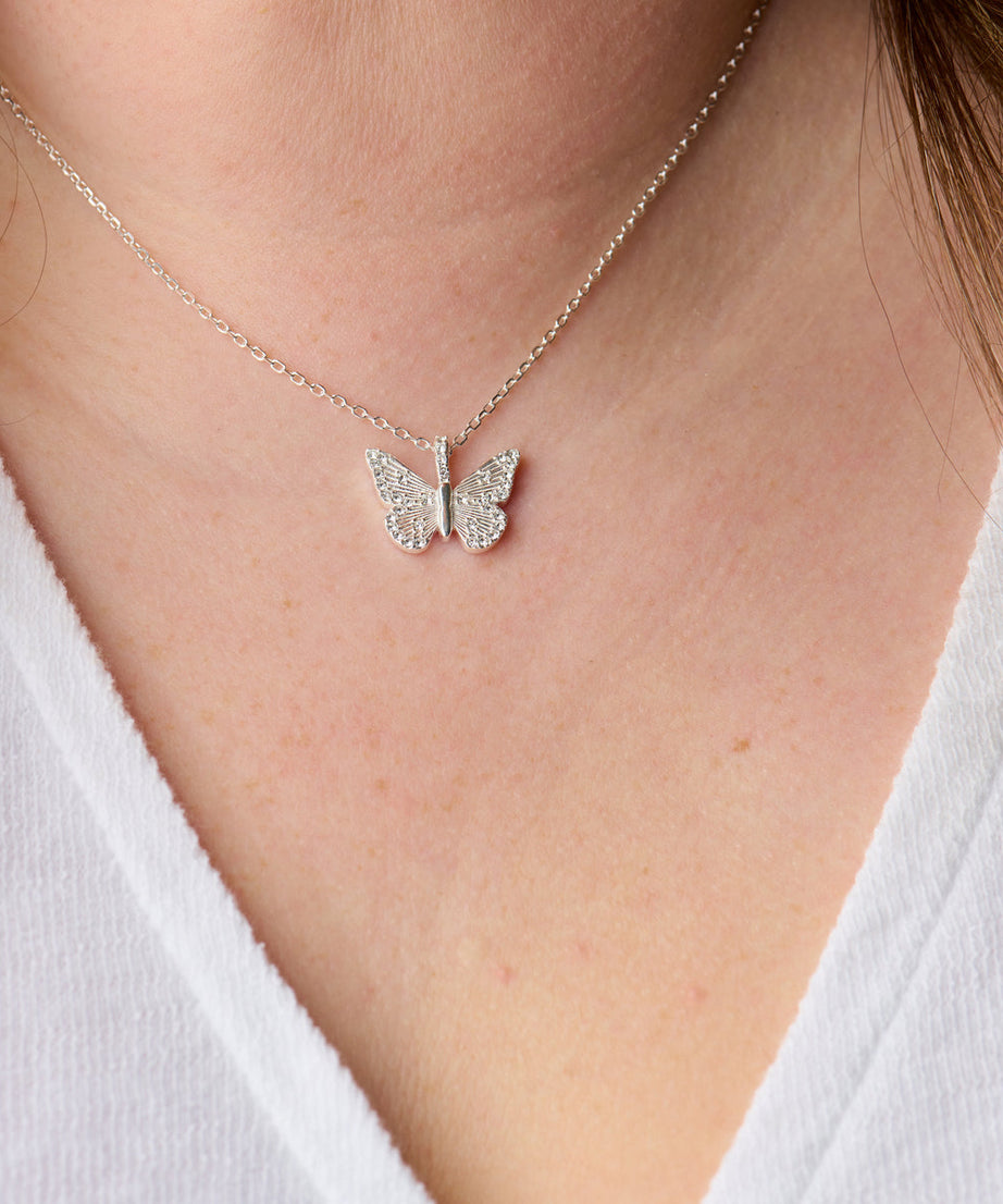 Butterfly + Crystal Necklace, Adjustable