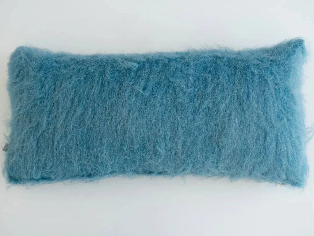 Sky Blue Handwoven Wool Pillow – Brushed Texture