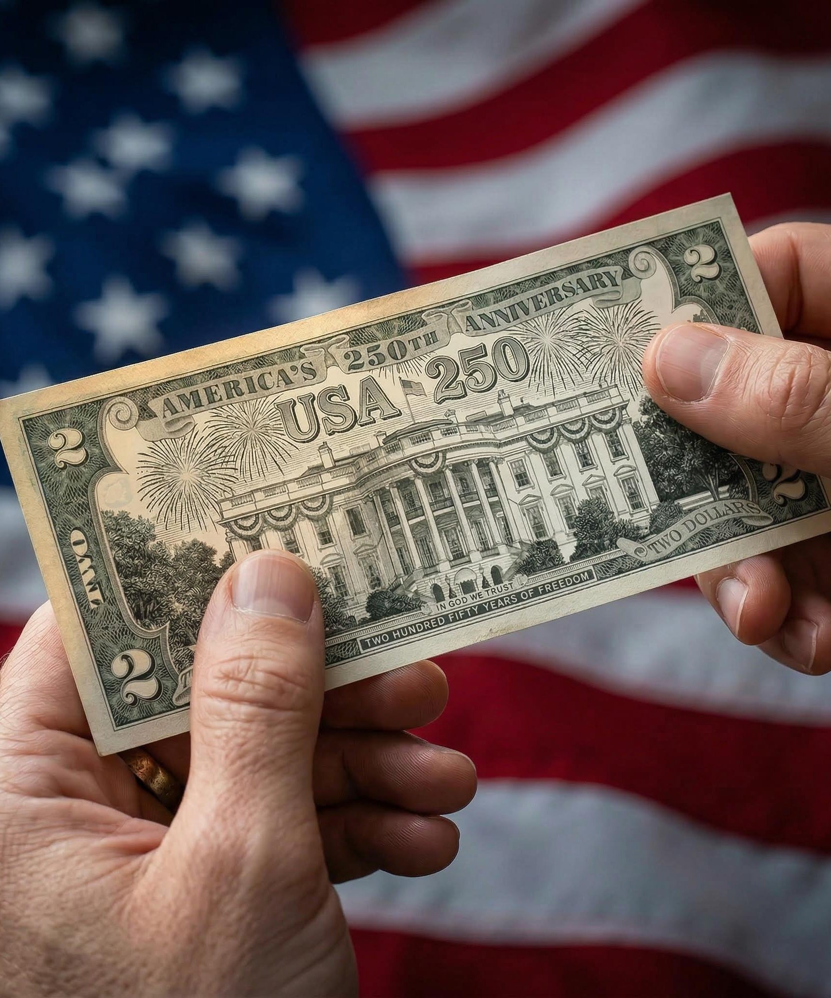 "White House" 2-Dollar-Banknote – USA 250 Jahre Sammleredition