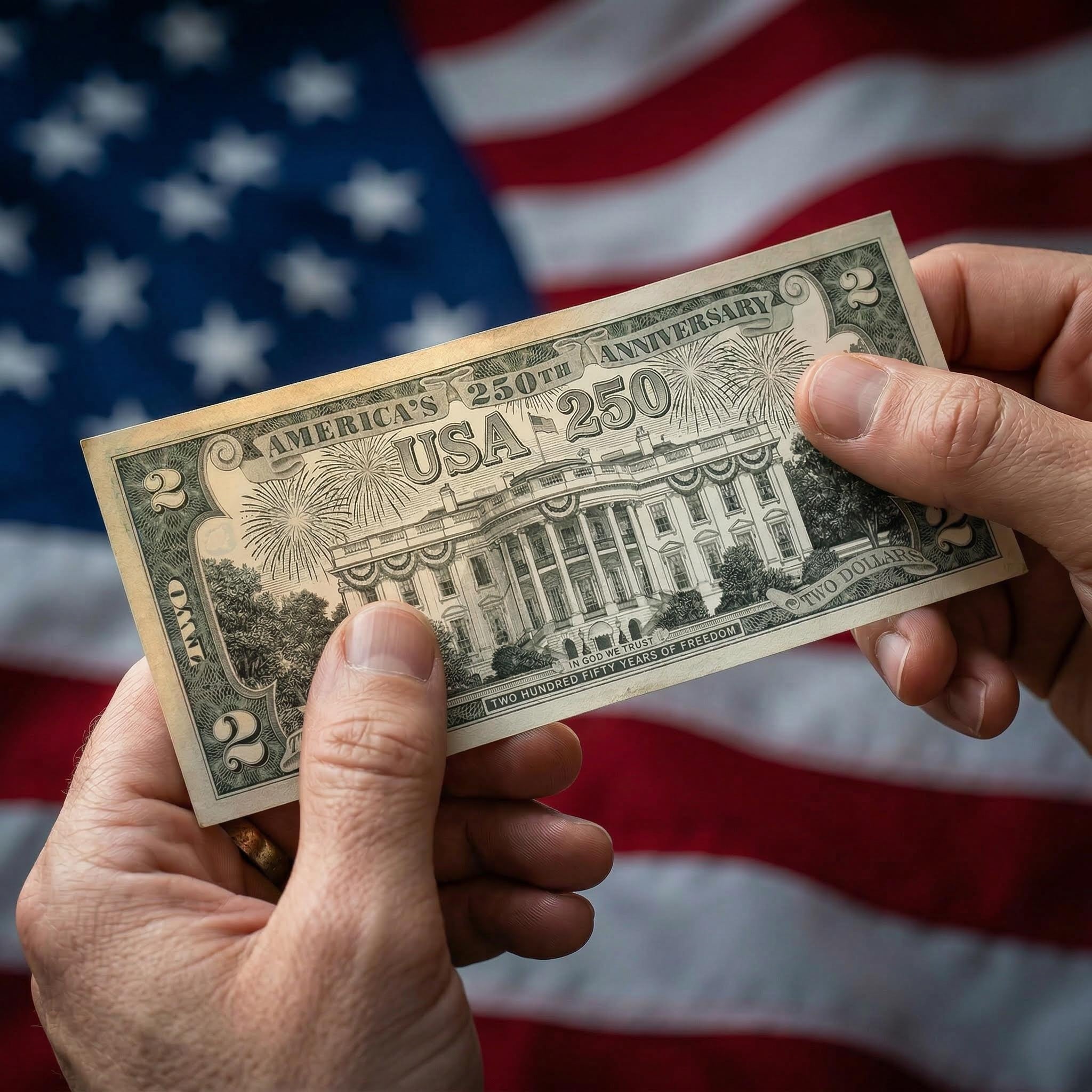 "White House" 2-Dollar-Banknote – USA 250 Jahre Sammleredition