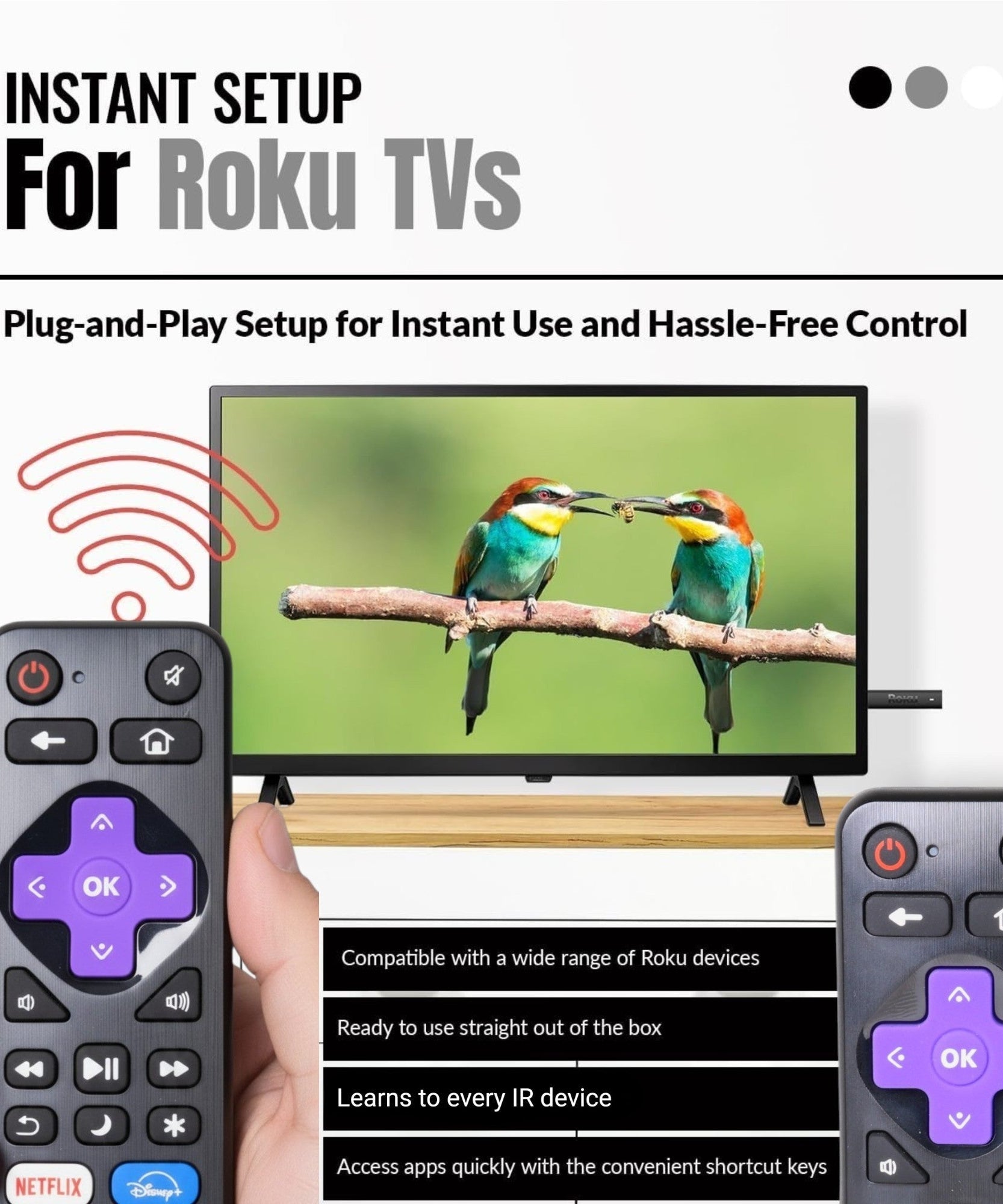 Anderic RRST01.26 Universal for all Roku Players and TV's with Learning | Replaces RC-ALIR, RC-CHIR, RC280, Ultra, Express, and more