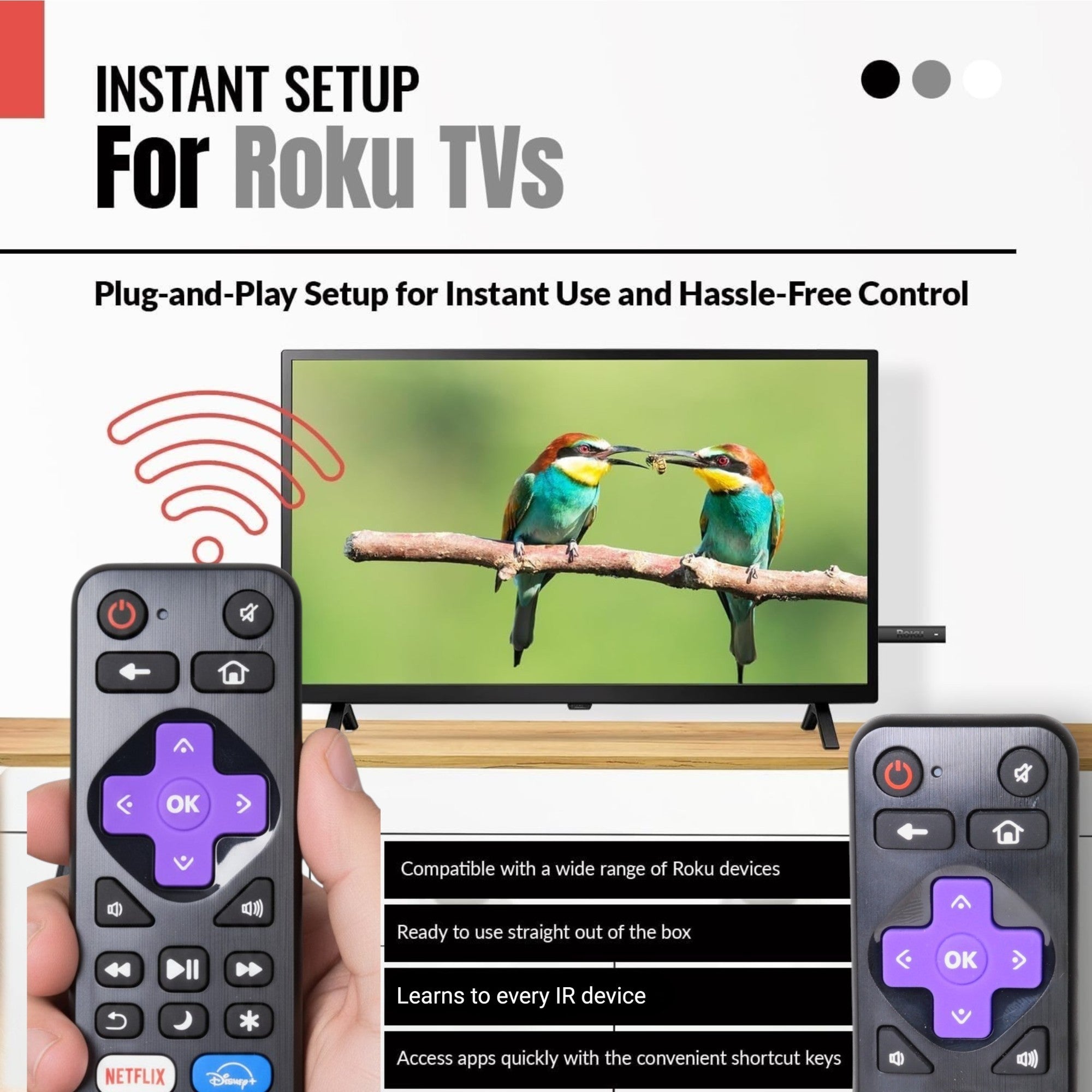 Anderic RRST01.26 Universal for all Roku Players and TV's with Learning | Replaces RC-ALIR, RC-CHIR, RC280, Ultra, Express, and more