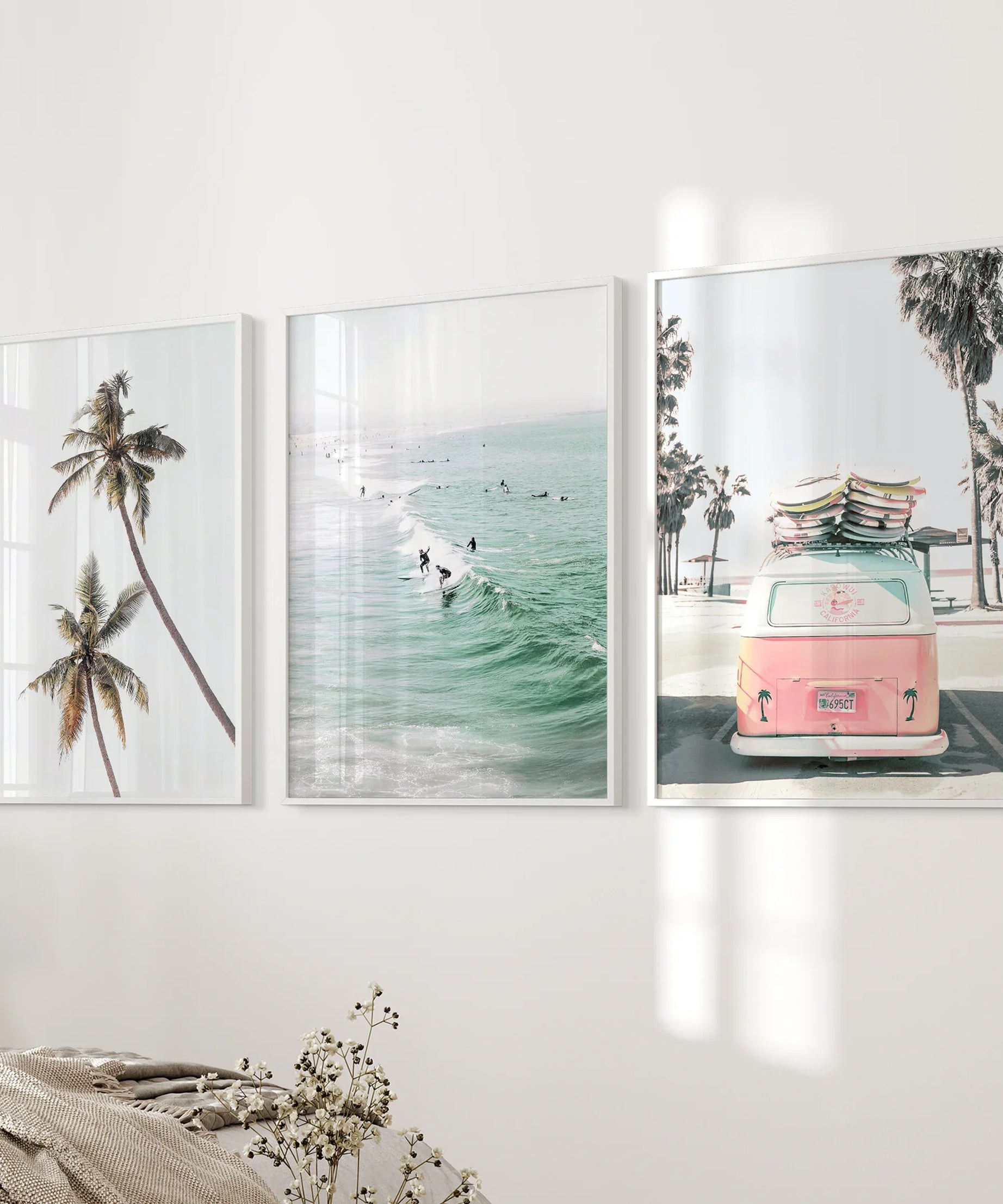 Tropical Beach Wall Art Set. Modern Coastal Surfing Prints