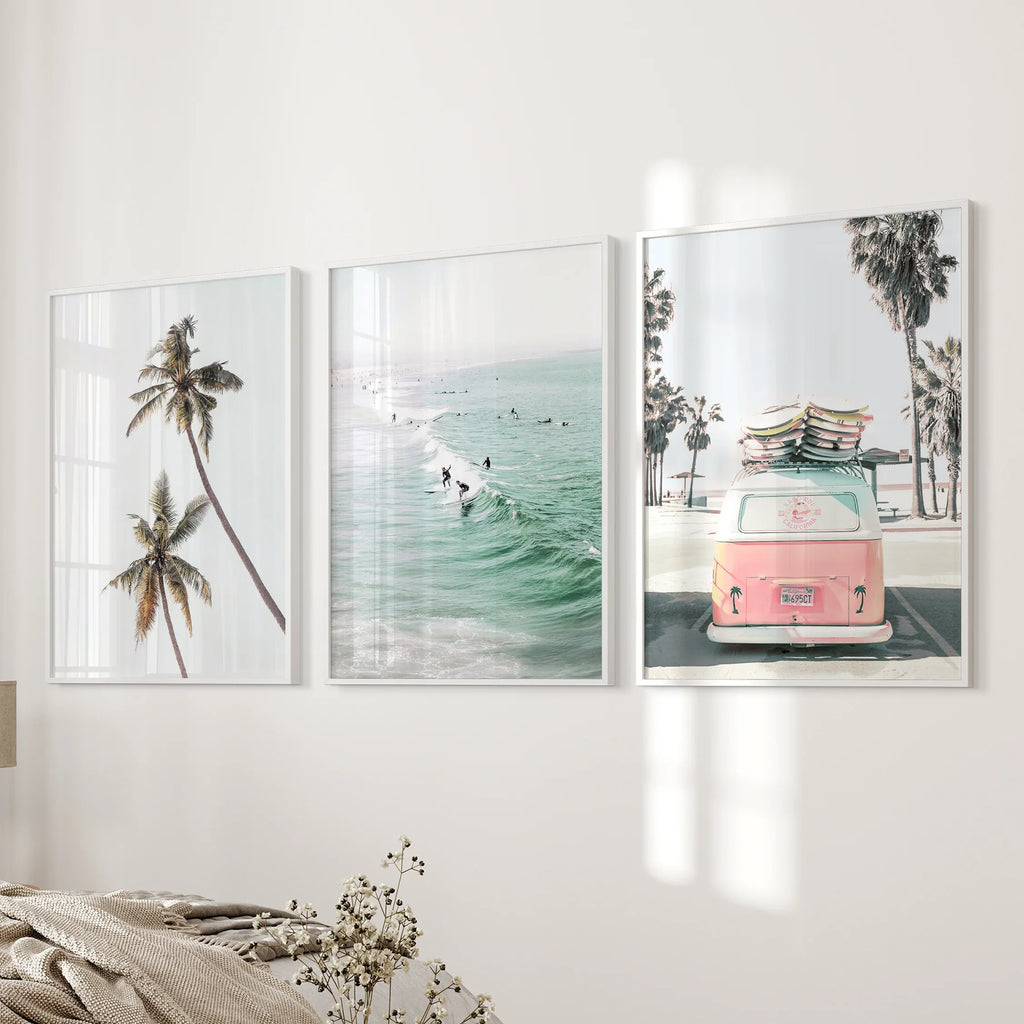Tropical Beach Wall Art Set. Modern Coastal Surfing Prints