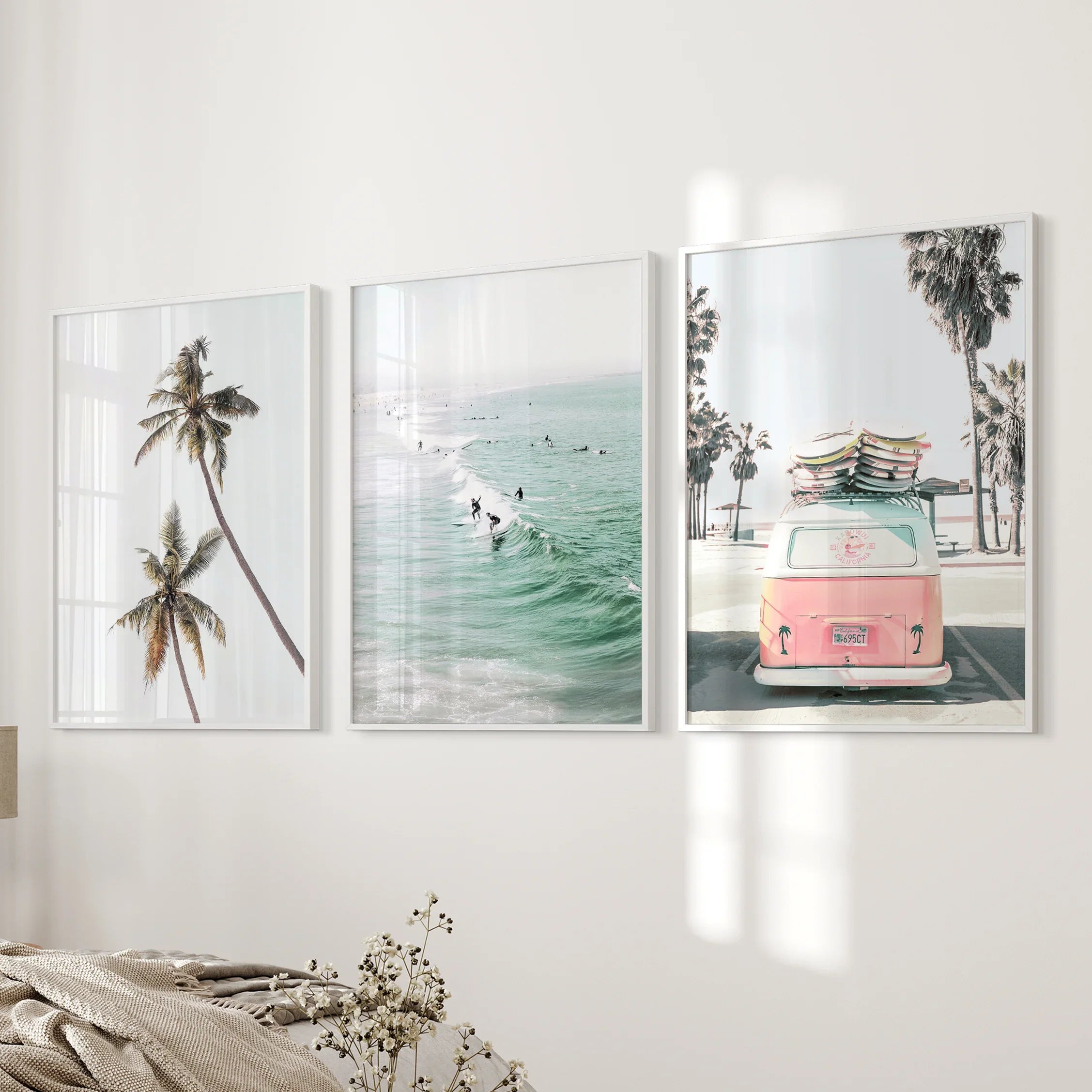 Tropical Beach Wall Art Set. Modern Coastal Surfing Prints