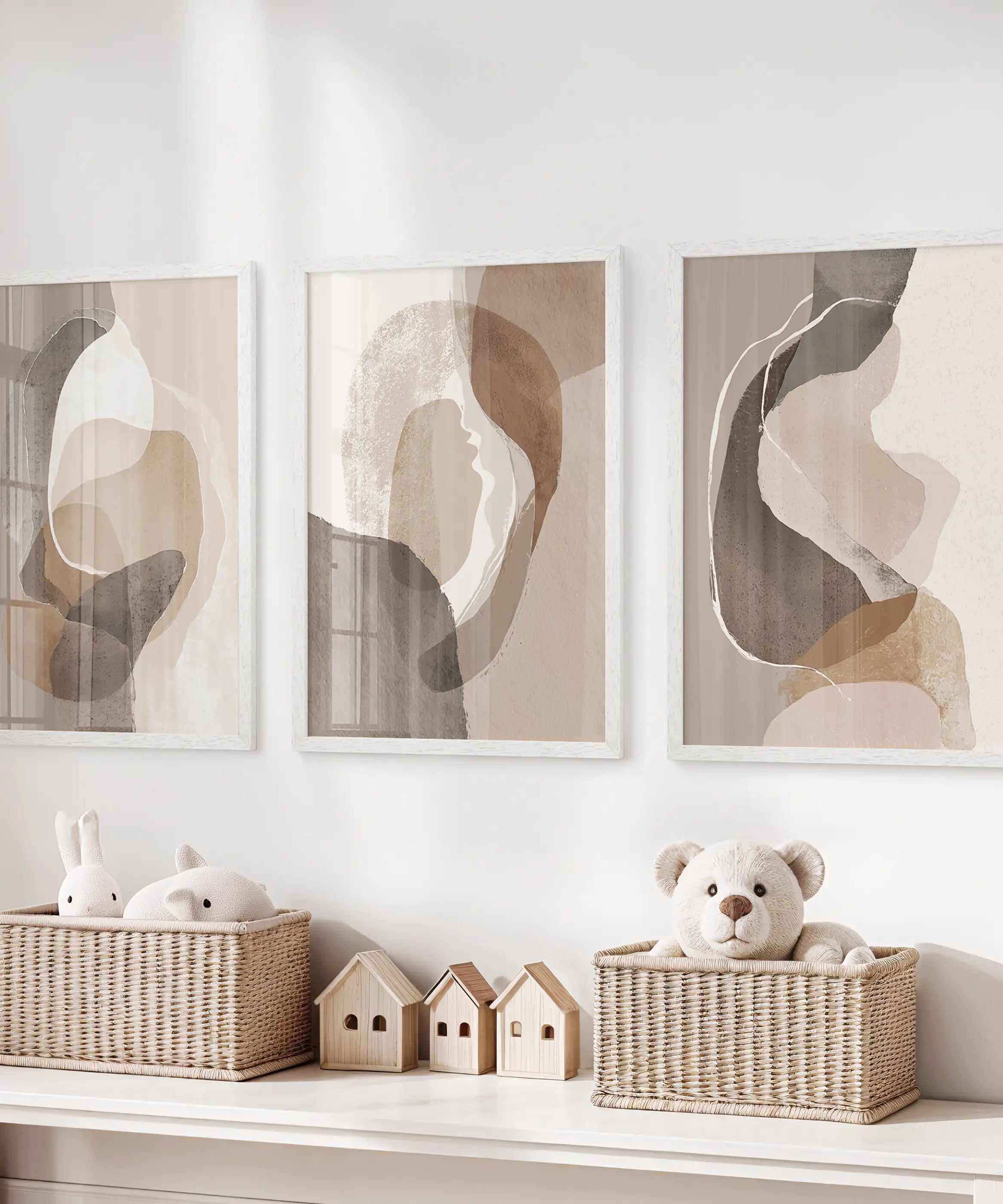 Neutral Abstract Wall Art Set of 3. Modern Earth Tone Prints