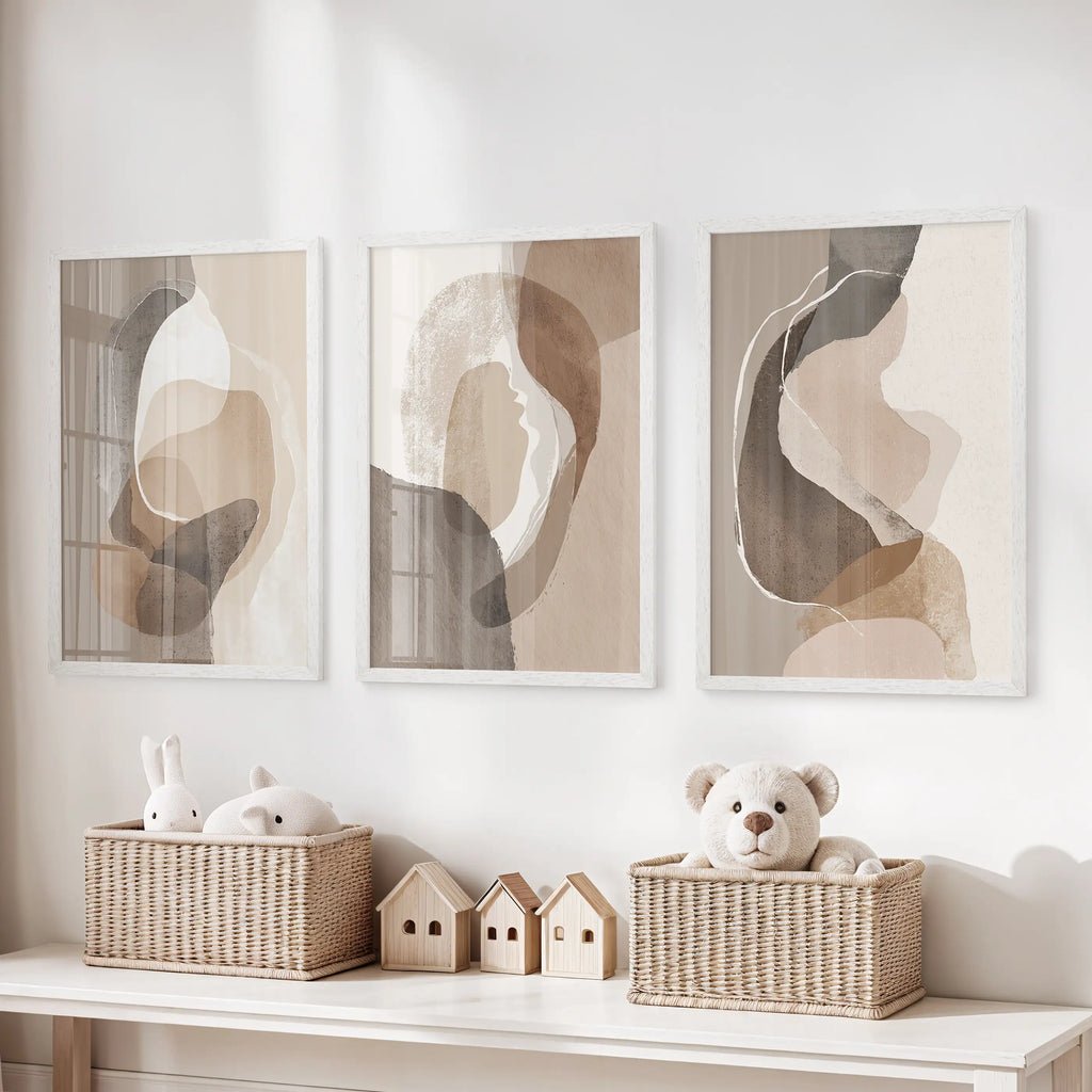 Neutral Abstract Wall Art Set of 3. Modern Earth Tone Prints