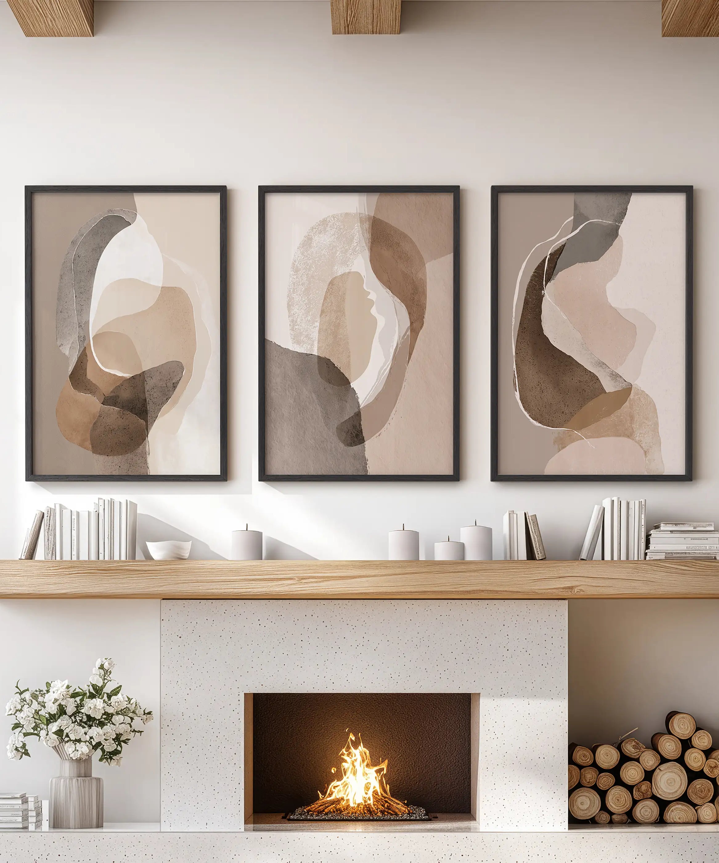Neutral Abstract Wall Art Set of 3. Modern Earth Tone Prints