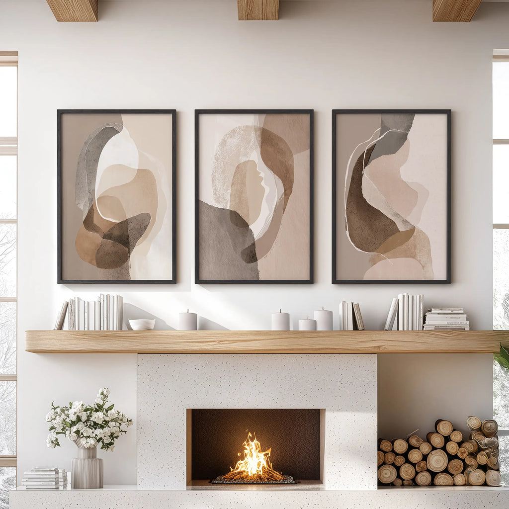 Neutral Abstract Wall Art Set of 3. Modern Earth Tone Prints