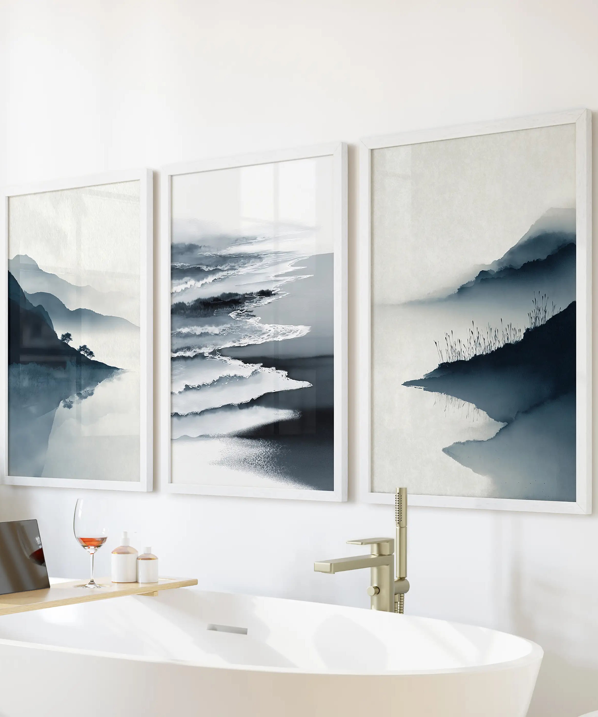 Minimalist Mountain Lake Set of 3. Modern Landscape Prints