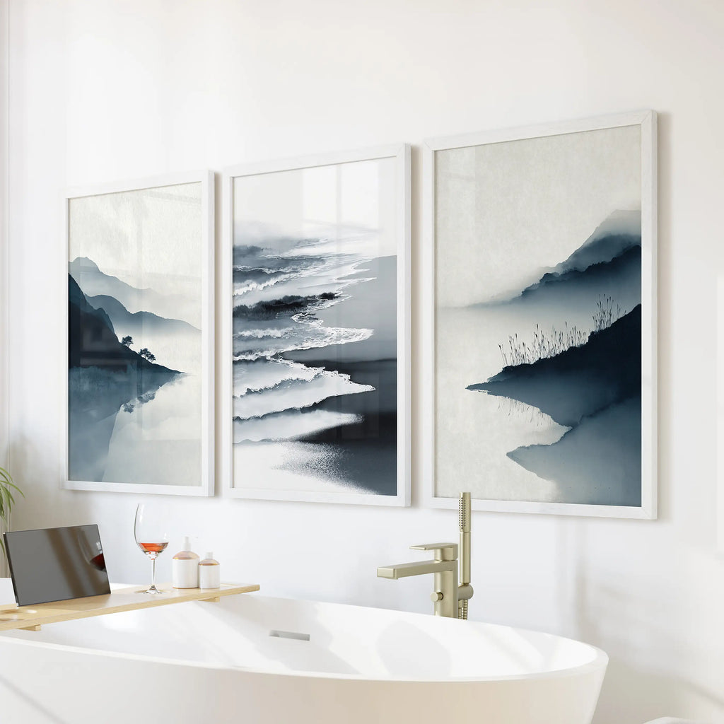 Minimalist Mountain Lake Set of 3. Modern Landscape Prints