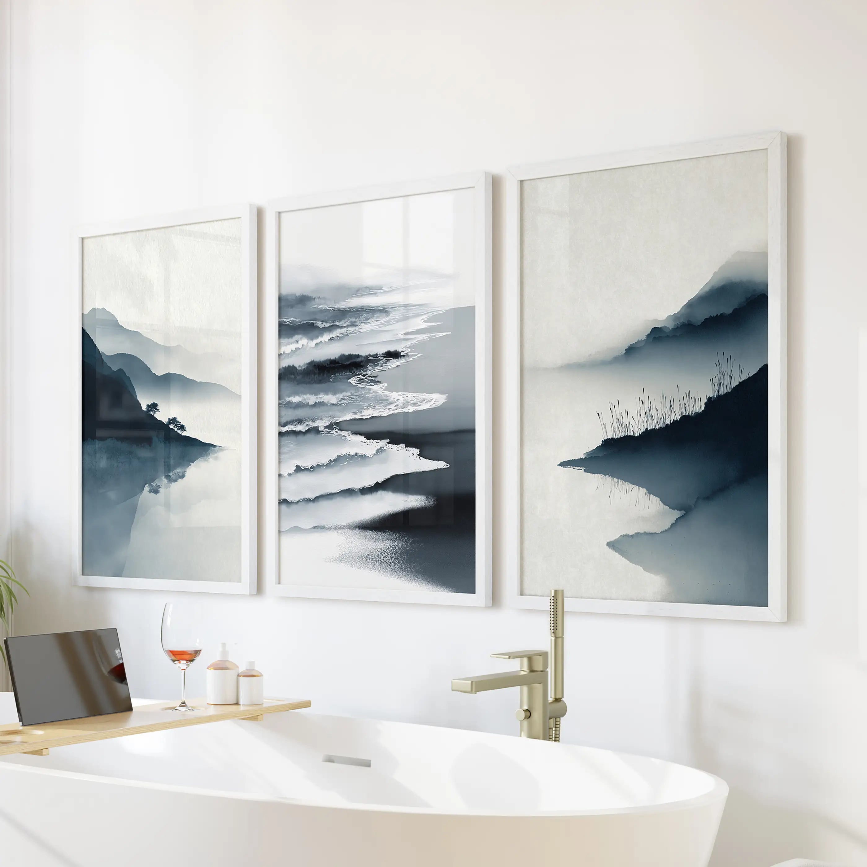 Minimalist Mountain Lake Set of 3. Modern Landscape Prints